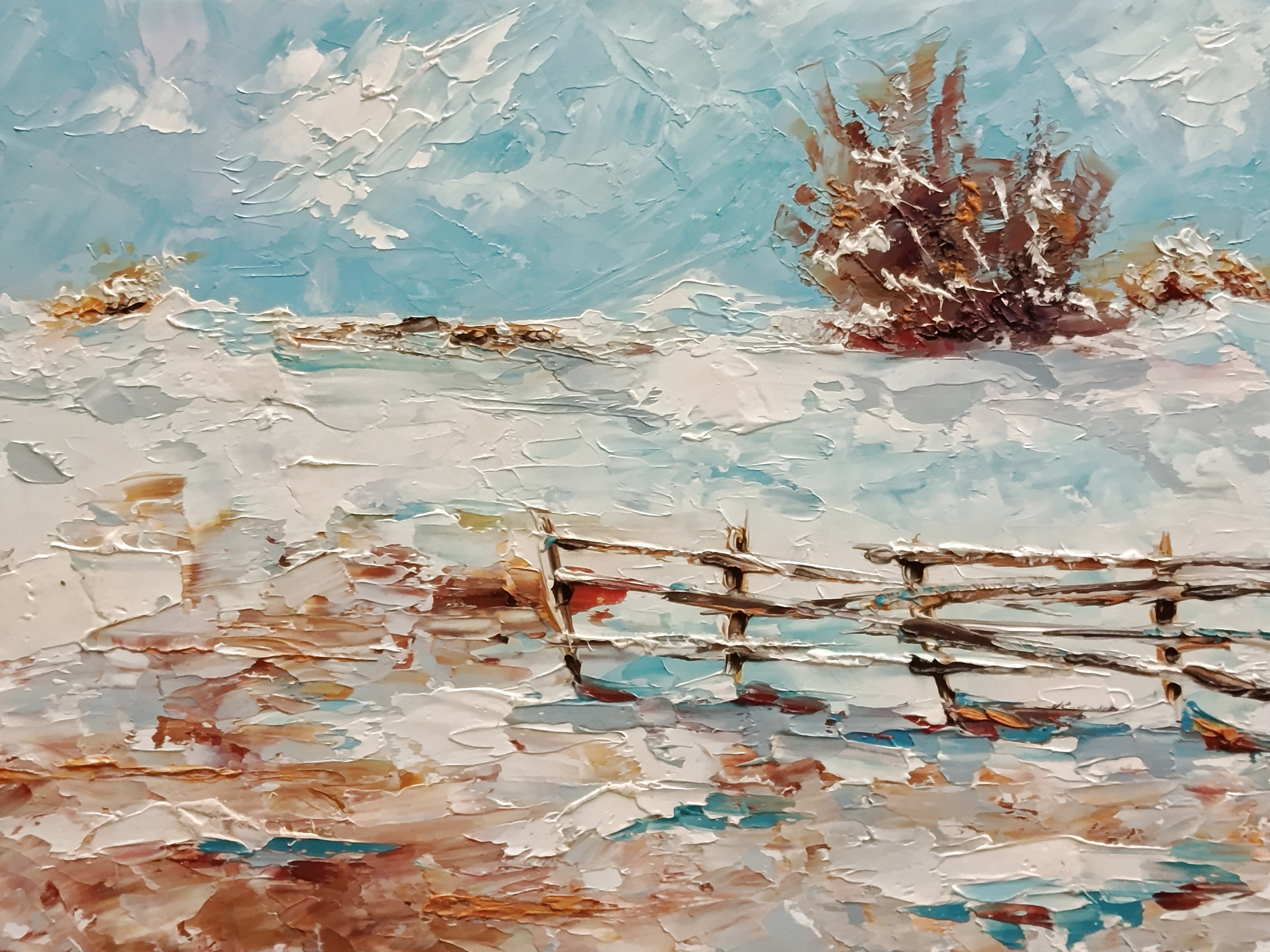 Winter scene. Original small oil painting art