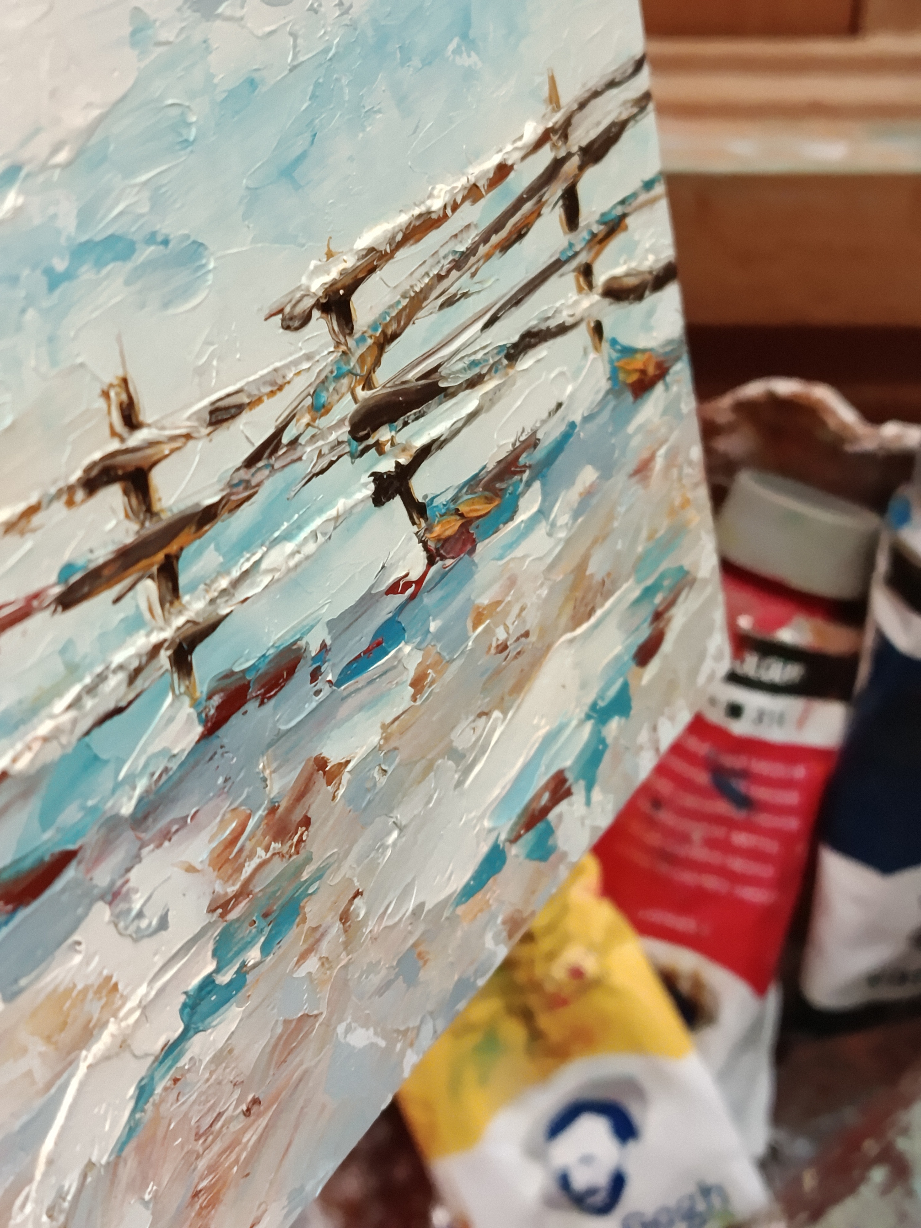 Winter scene. Original small oil painting art, photo 4