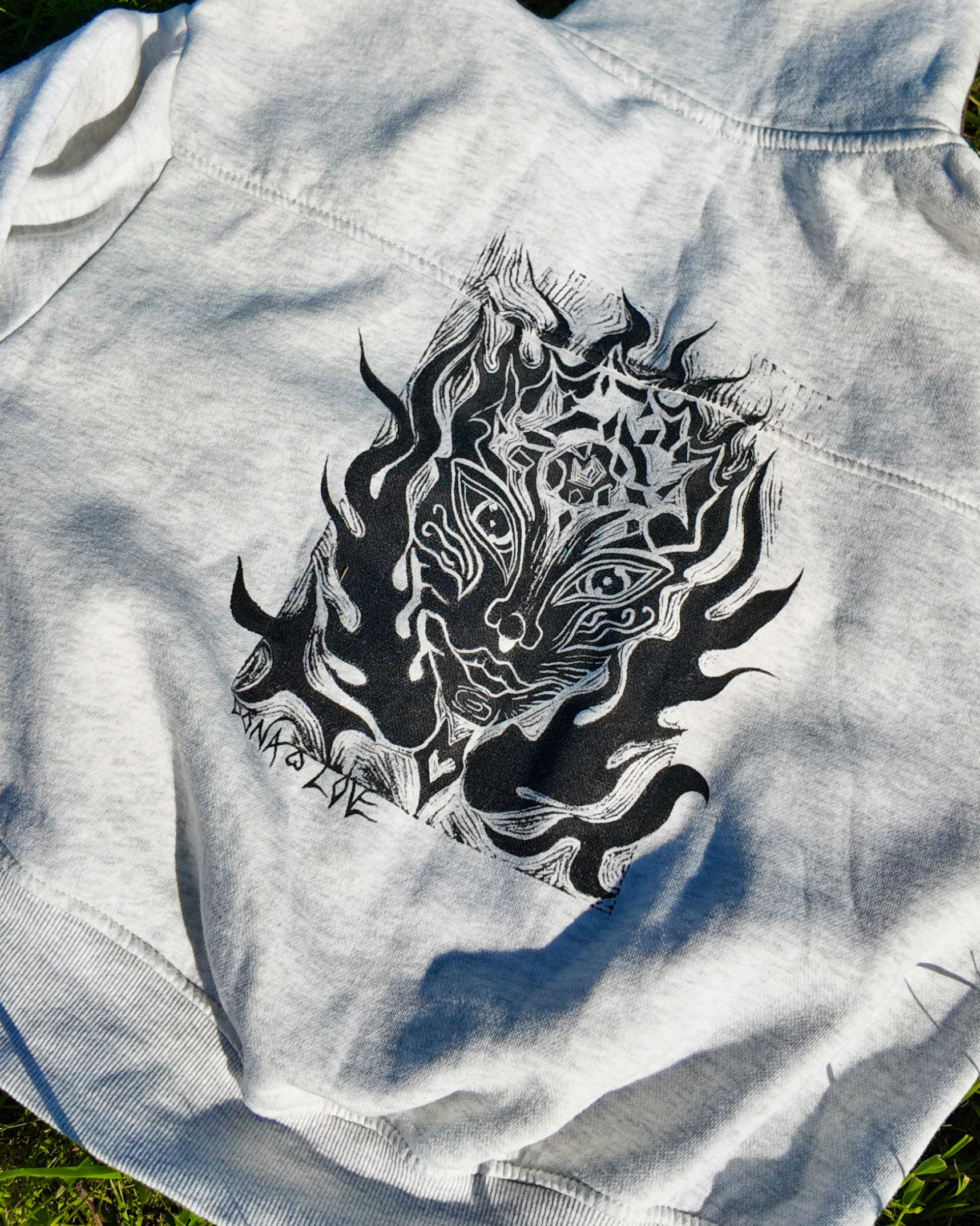 Handprinted Womens Hoodie, Surreal Linocut Sweatshirt, photo 3