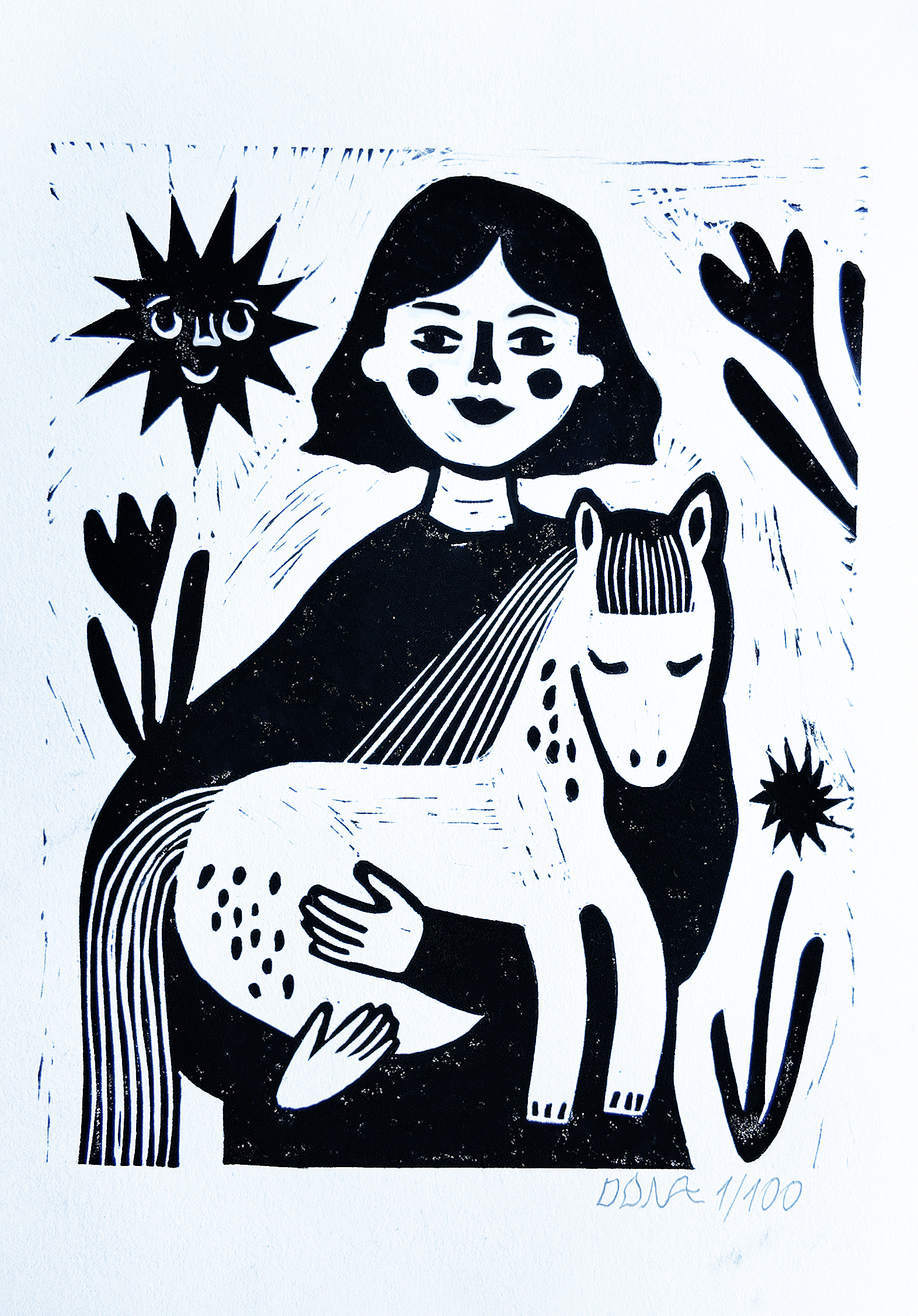 Little Pony Keeper Linocut Print, photo 3