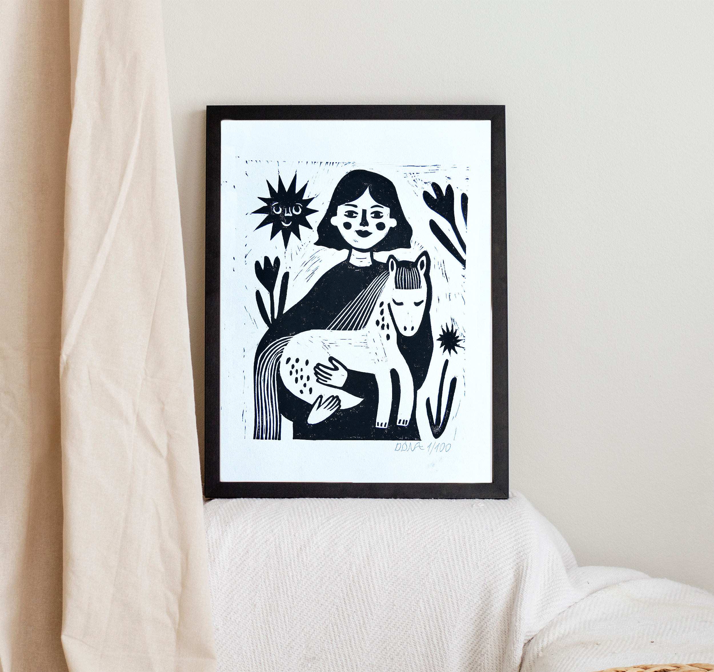 Little Pony Keeper Linocut Print