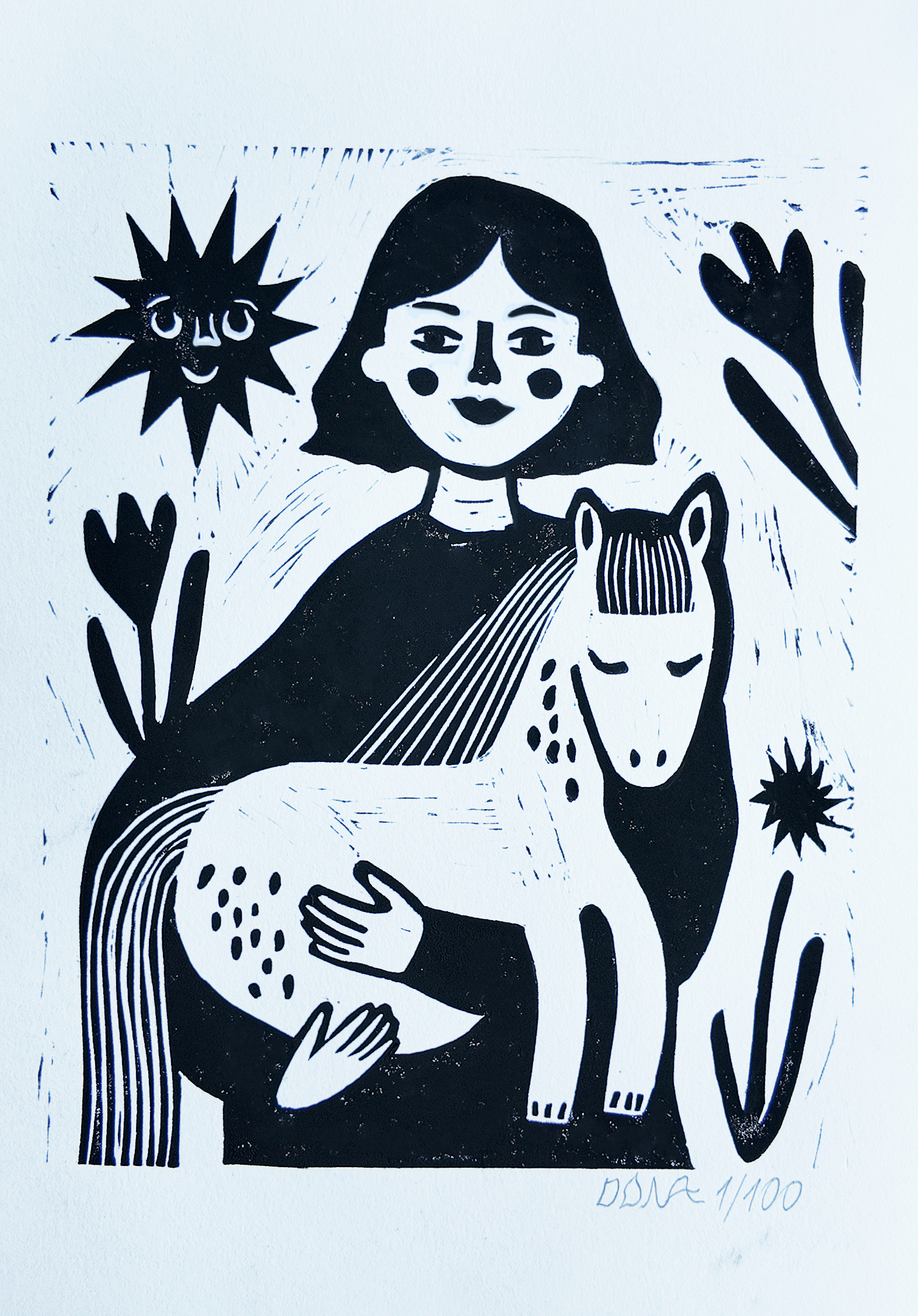Little Pony Keeper Linocut Print, photo 3