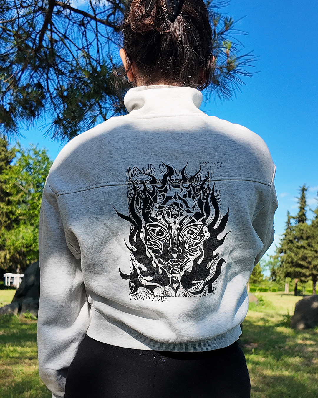 Handprinted Womens Hoodie, Surreal Linocut Sweatshirt, photo 5