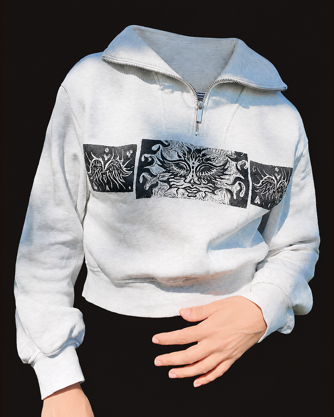 Handprinted Womens Hoodie, Surreal Linocut Sweatshirt, photo 4