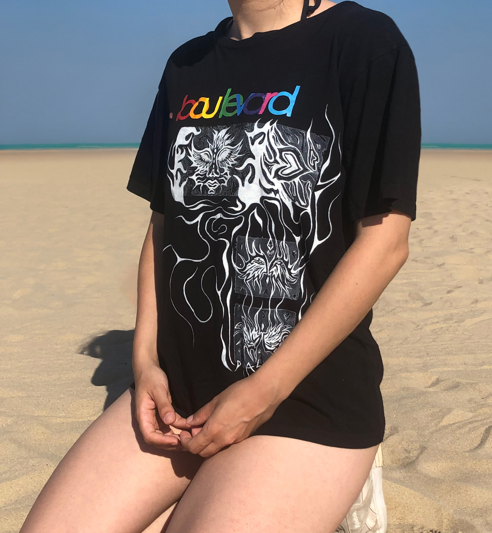 Hand-painted Black T-shirt, Unisex, Upcycled, One of a kind