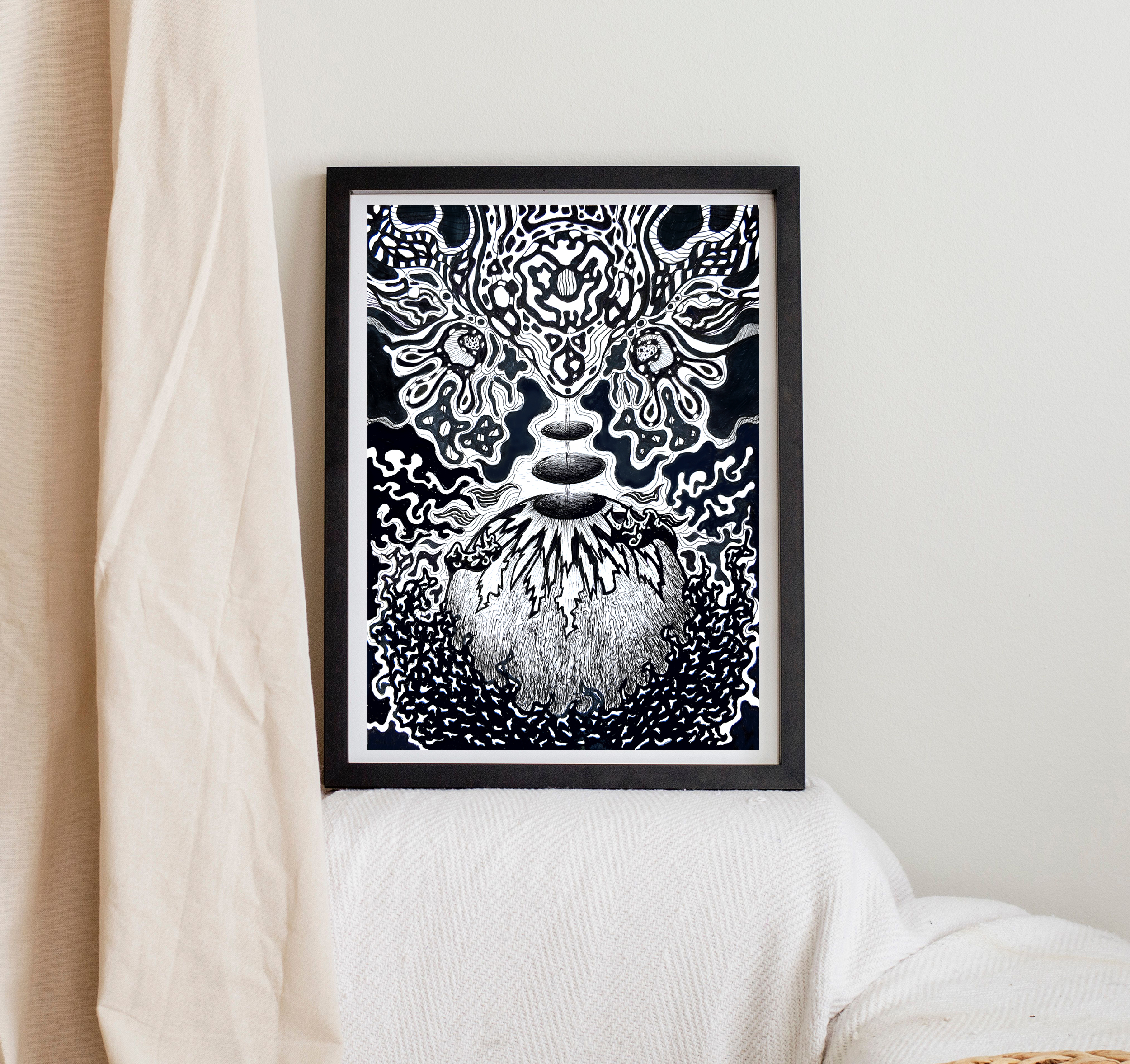 Original Hand-drawn Cosmic Graphic Artwork
