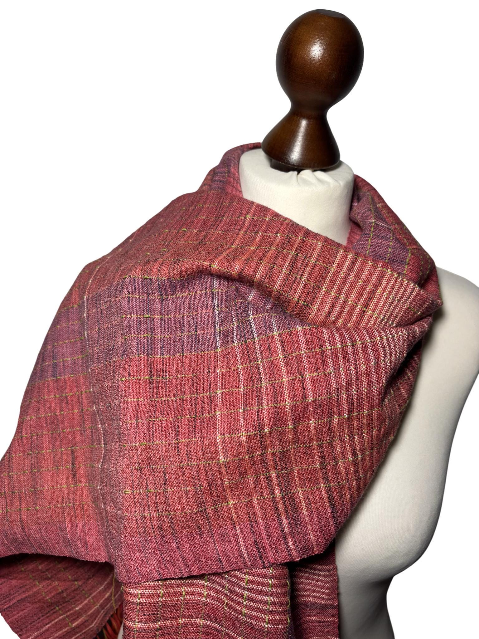 Handwoven Personalized Merino Silk Scarf - Pink Colors - Lightweight Warm Shawl - Giftable Wrap, personalized stole, photo 6