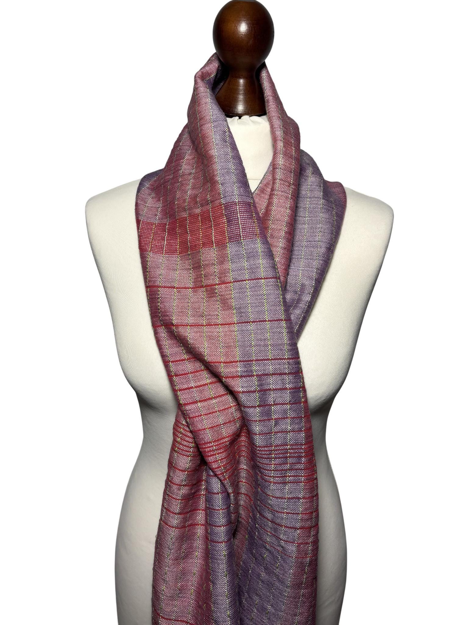 Handmade Woven Purple Silk Shawl, Striped Lightweight Scarf, Elegant Wrap, Gift for Her, photo 5