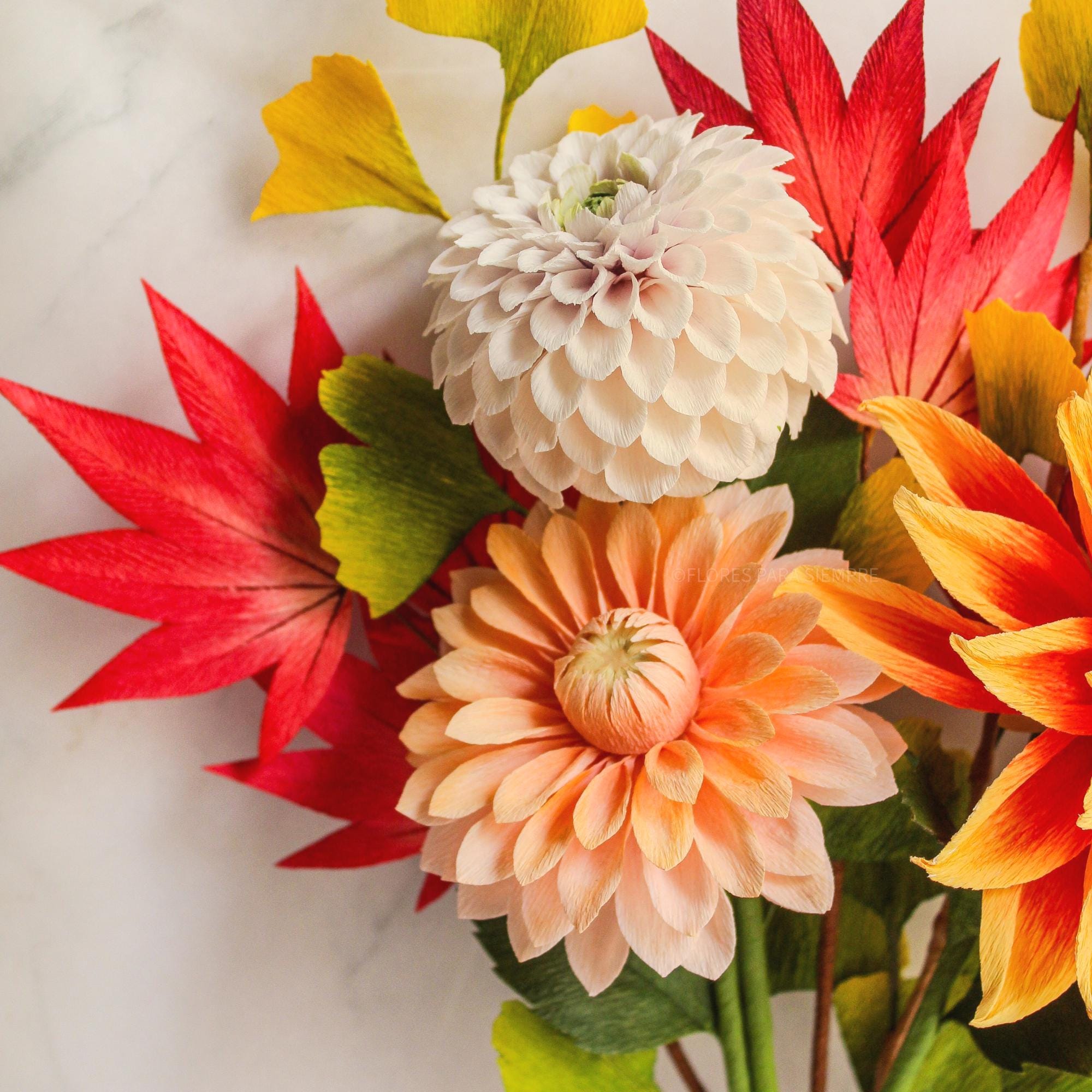 Handmade crepe paper dahlia bouquet for Autumn decor and weddings, photo 4