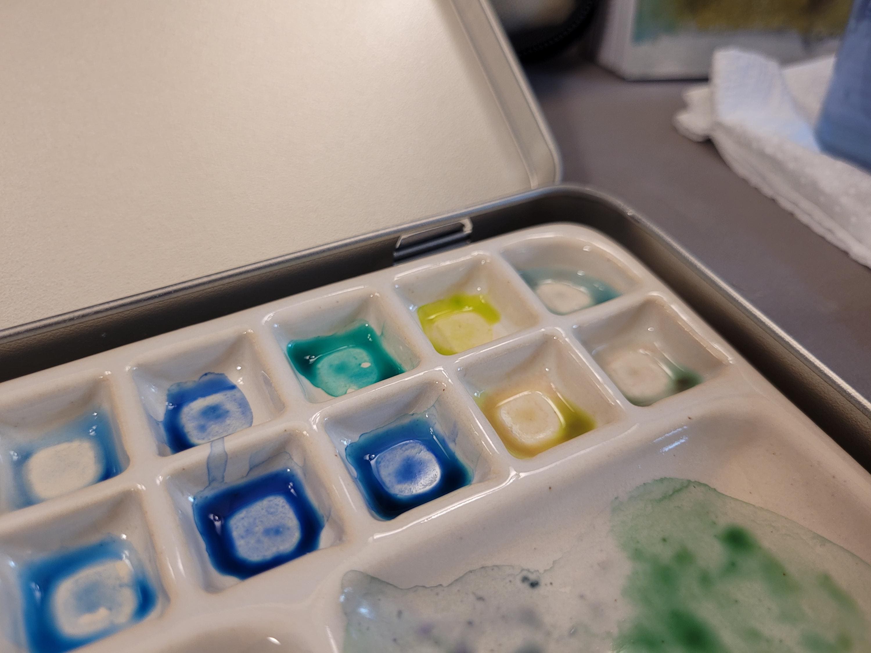 Handmade Watercolor Palette in Tin - Stoneware Ceramic Palette with Lid, photo 4