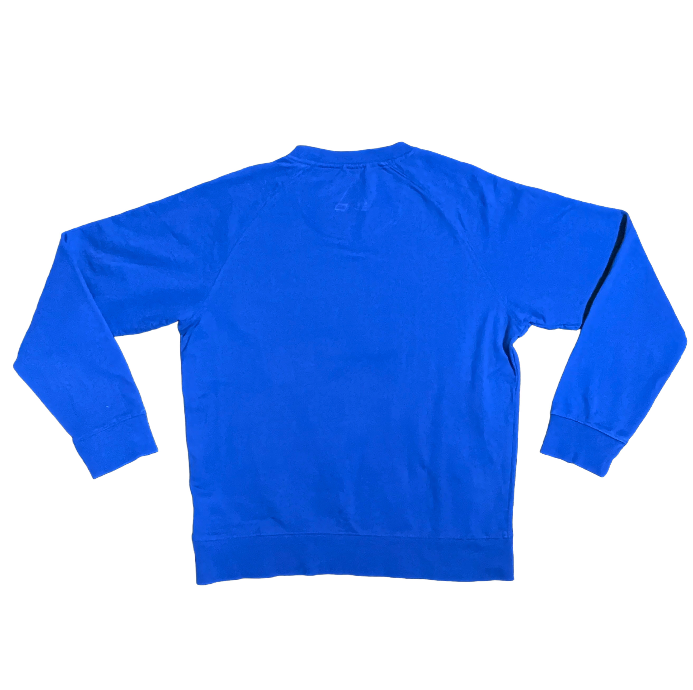 Wear A Smile, upcycled sweatshirt with crochet decor,  electric blue, size M/L., photo 3