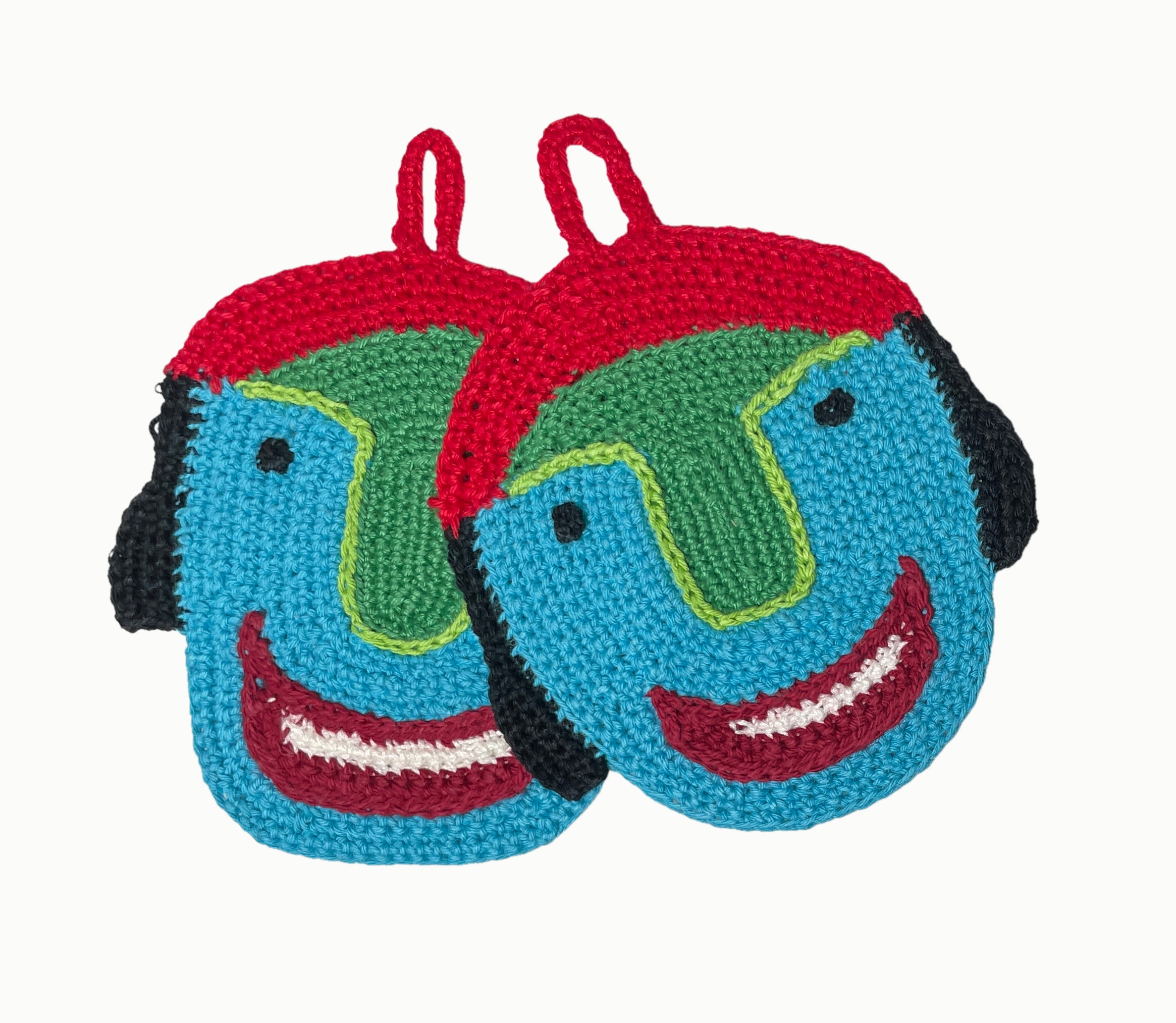 Colorful crochet potholders, red and turquoise 