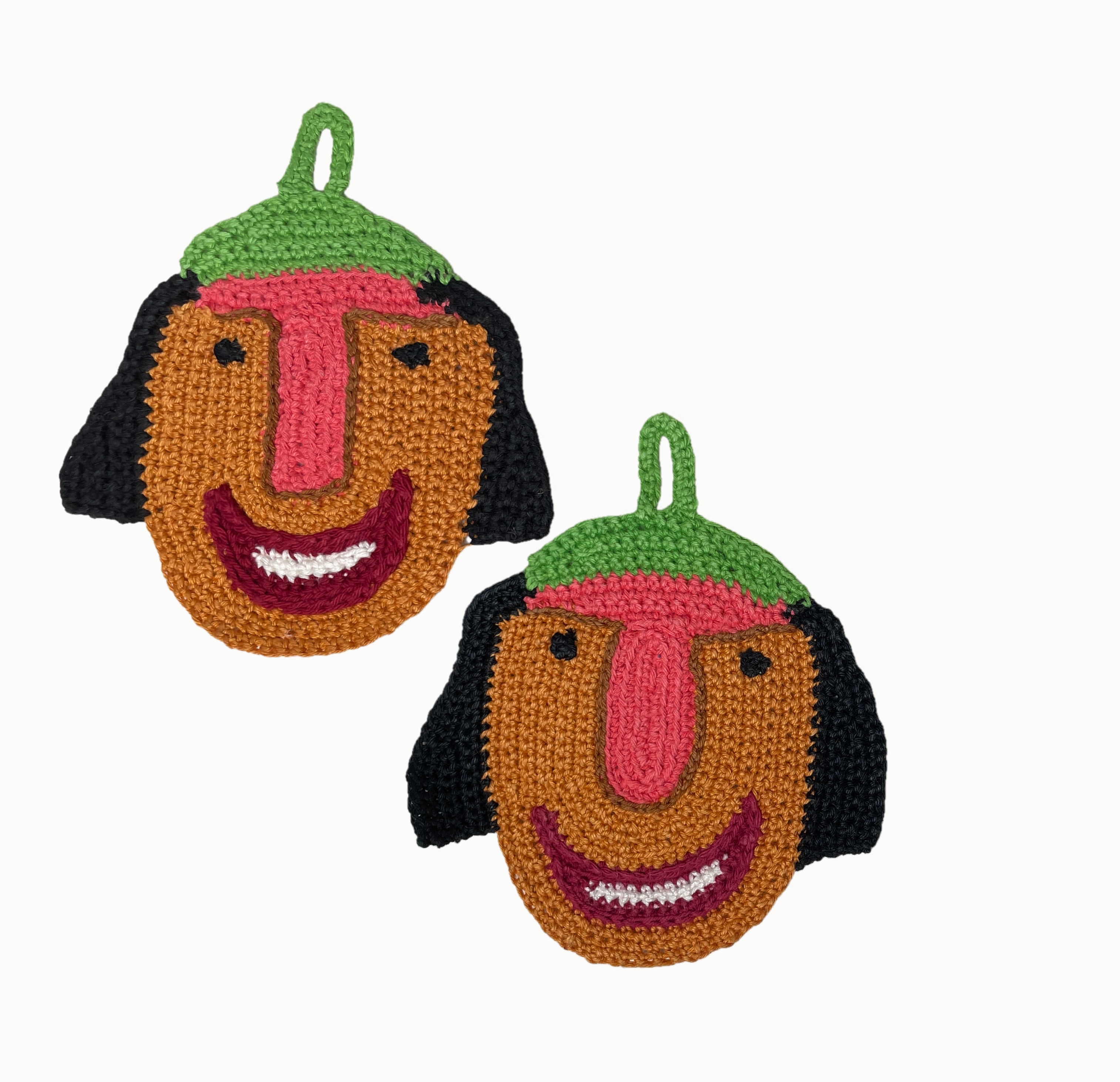 Colorful crochet pot holders, terracotta and green, photo 2