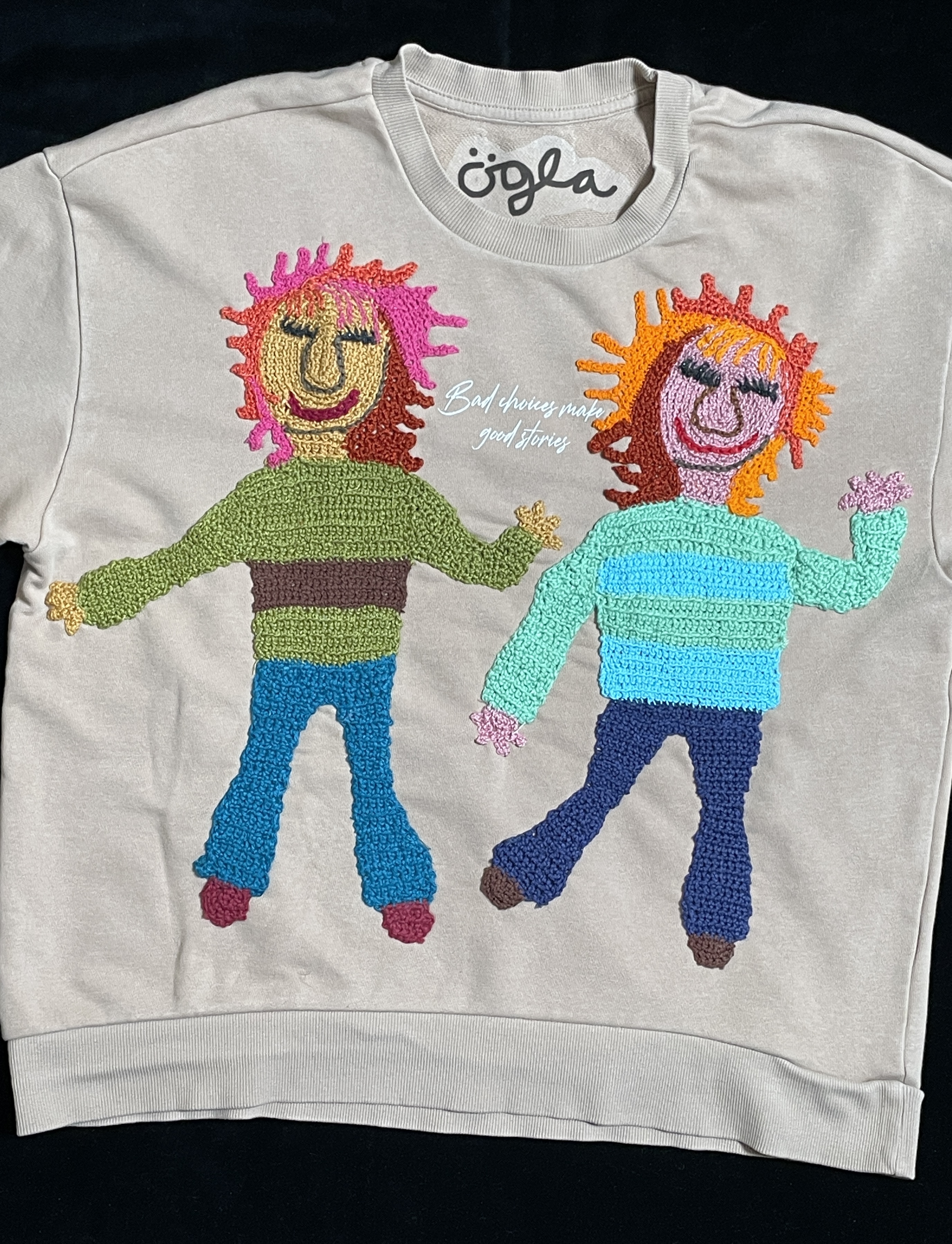 Wear A Smile, upcycled sweatshirt with crochet decor, beige, size M., photo 2