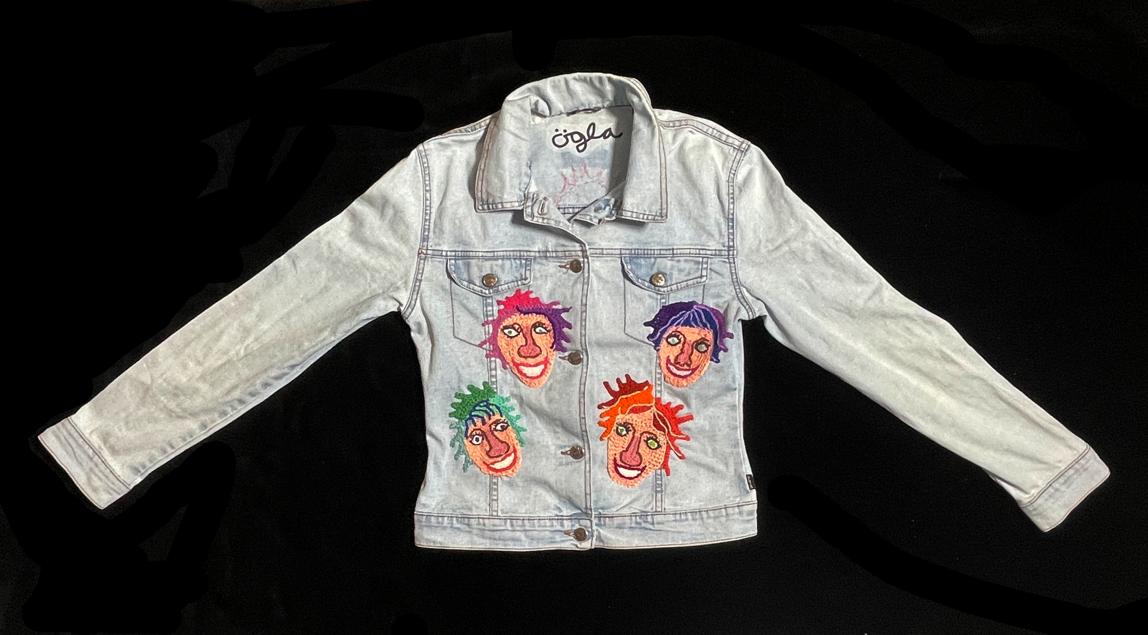 Wear A Smile, upcycled denim jacket with crochet decor, pale wash, size S., photo 5