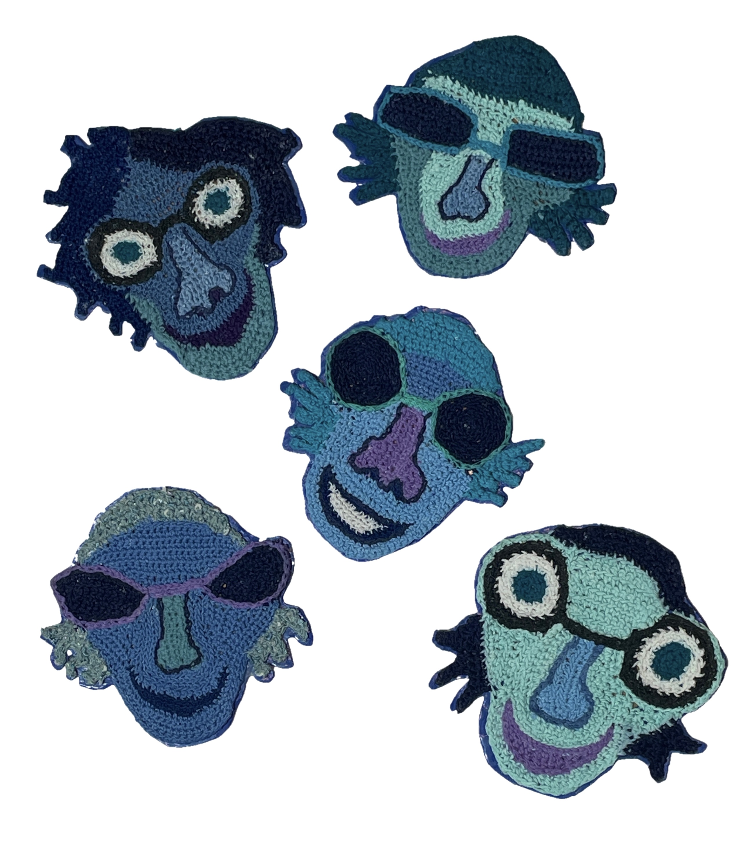 "Hello nighttime". Freeform crochet wall plaque, wall art, 5 pieces