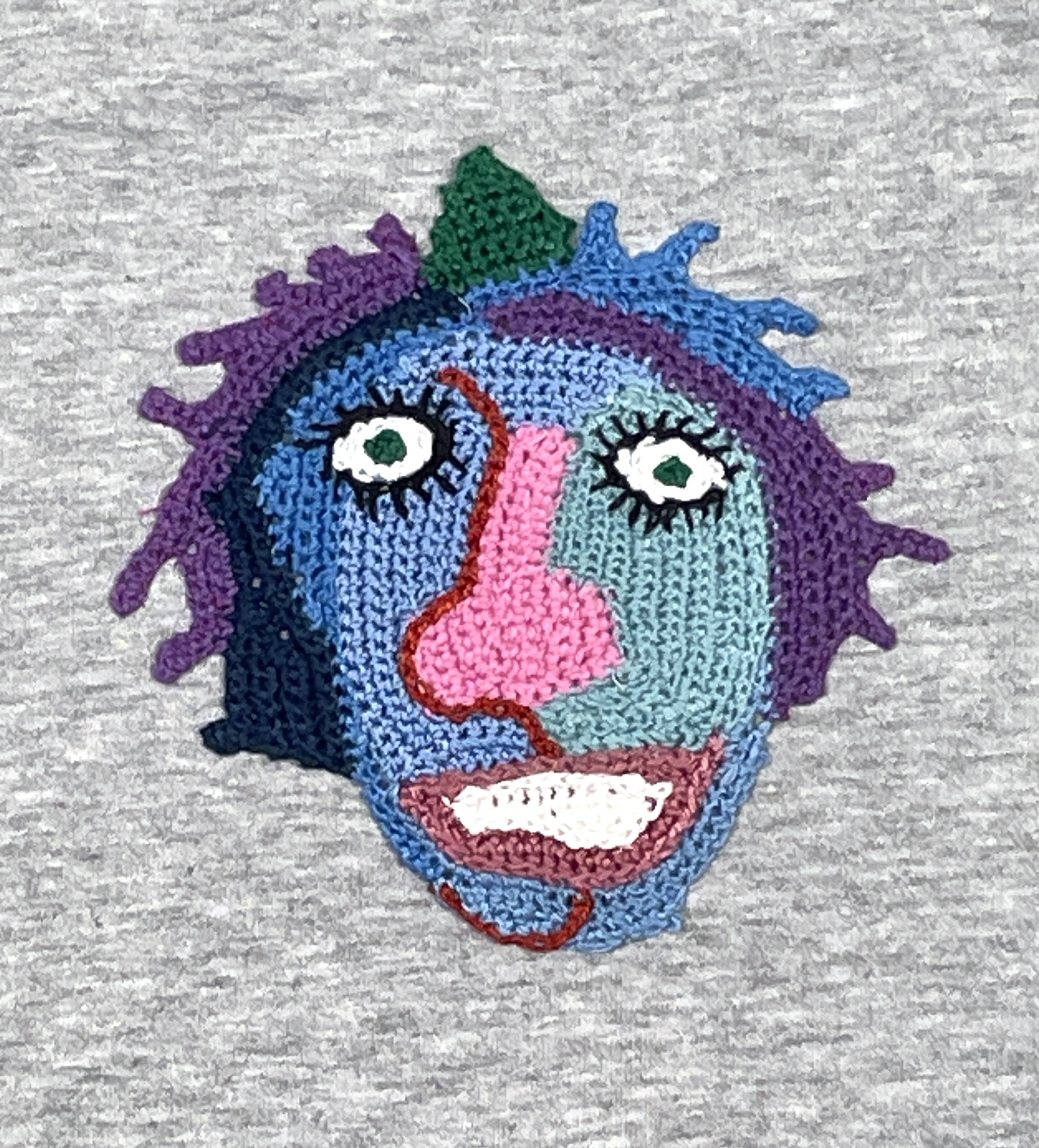 Wear A Smile, upcycled sweatshirt with crochet decor, grey, size S., photo 2