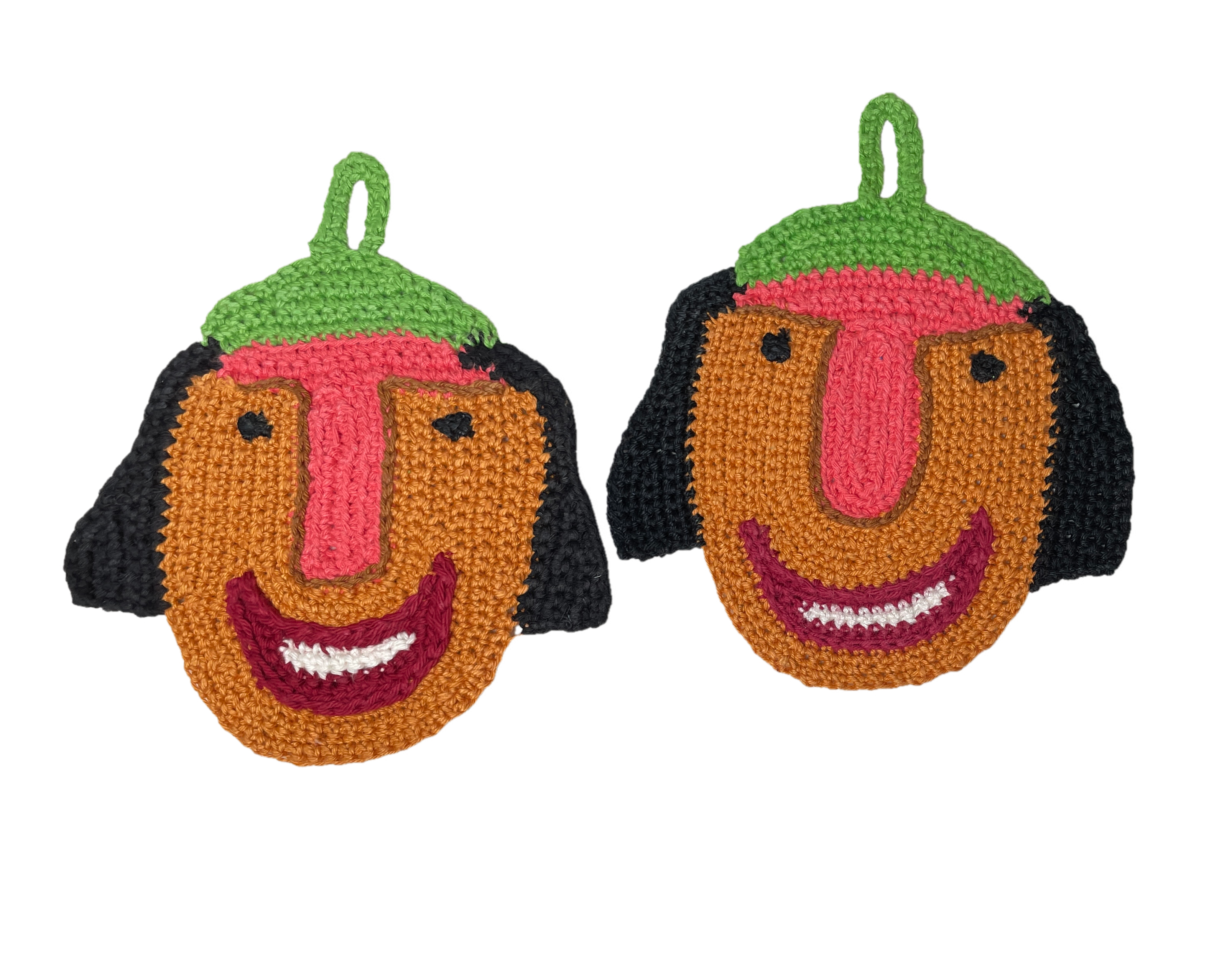 Colorful crochet pot holders, terracotta and green, photo 3