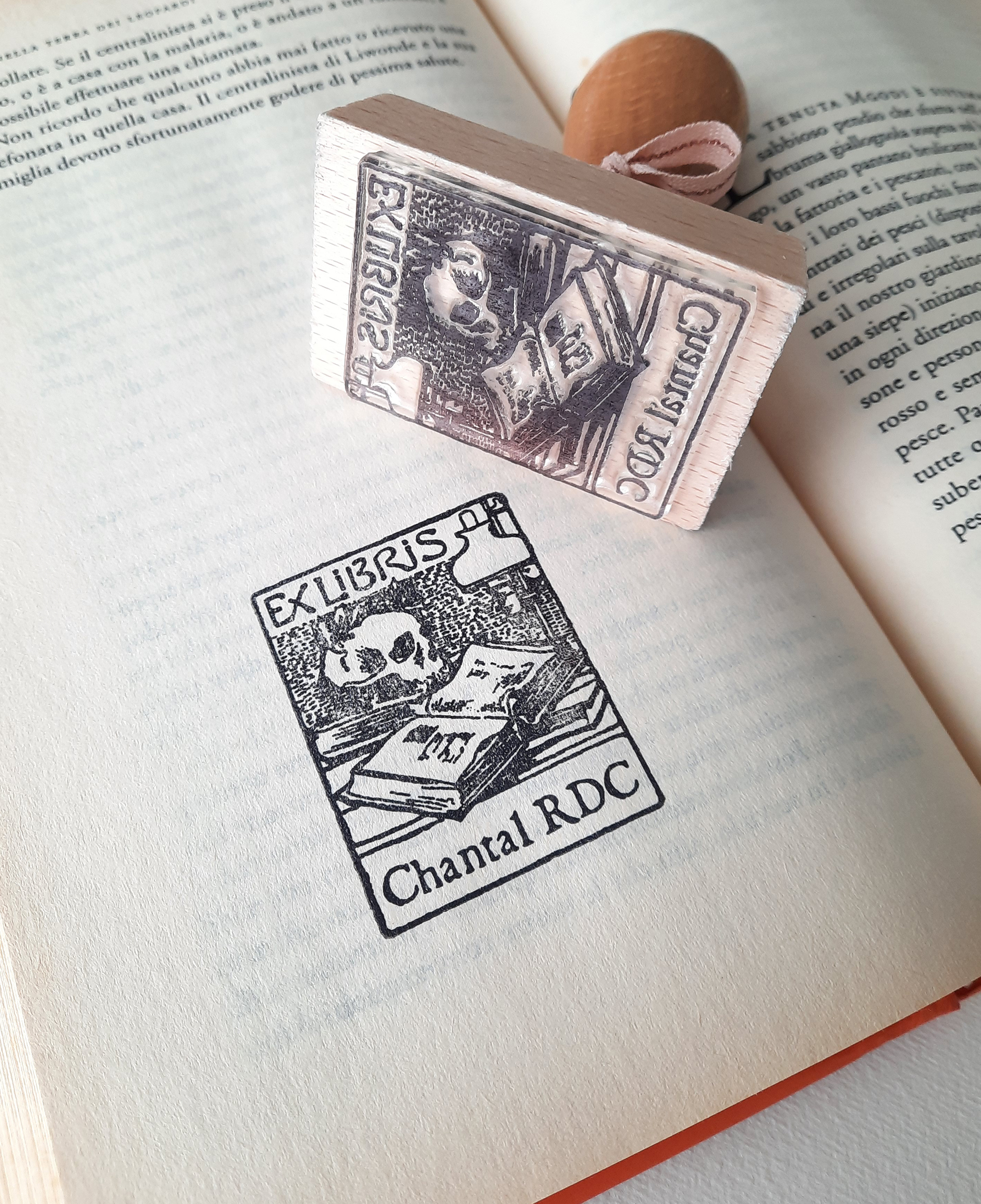 Personalized Book Stamp Memento Mori BookLover Gift for Man Ex Libris Bookplate Collectible Library Stamp Gothic Style, photo 2