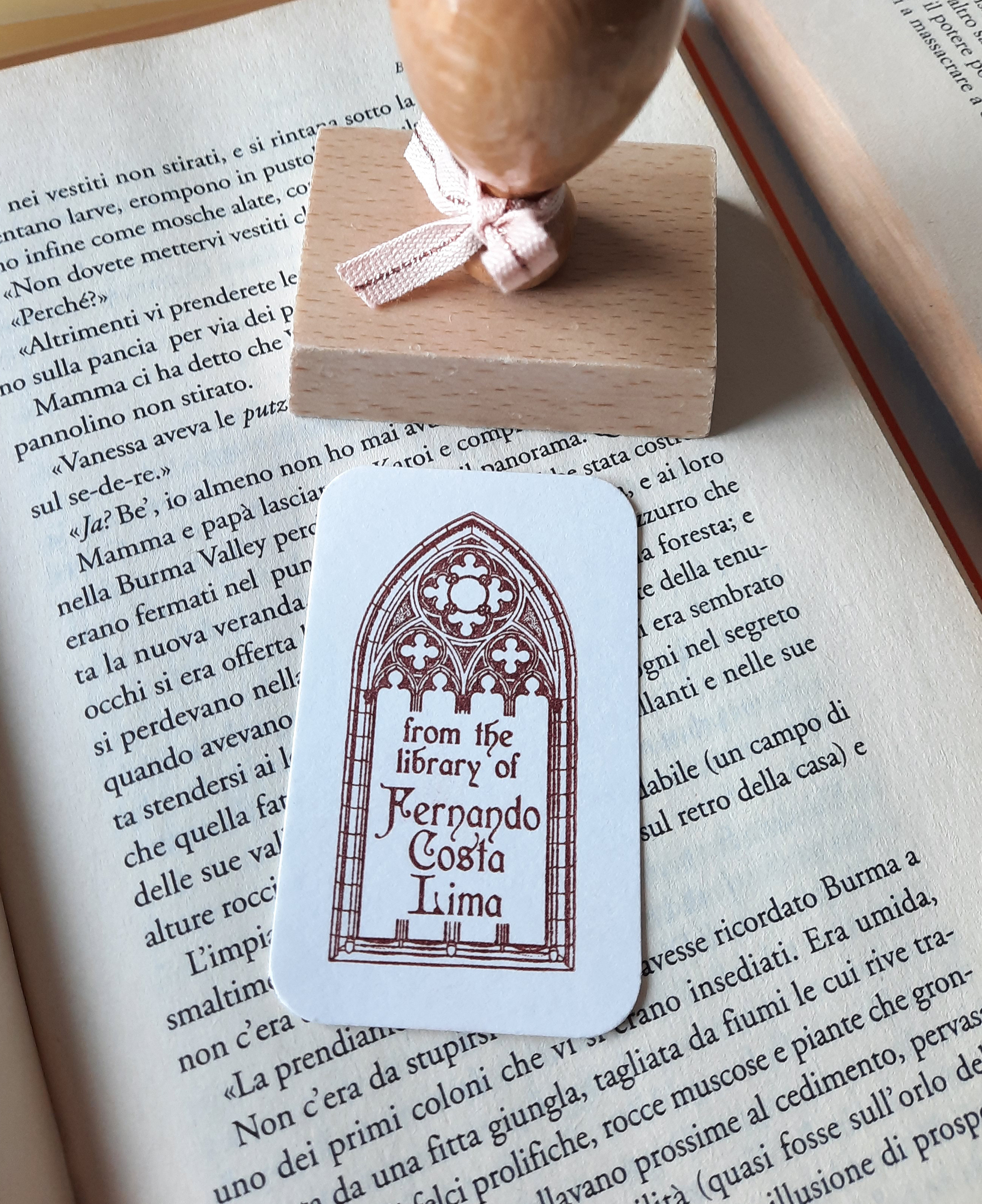 Medieval Window Personalized Book Stamp BookLover Gift Gothic Ex Libris Bookplate Collectible Library Stamp, photo 6