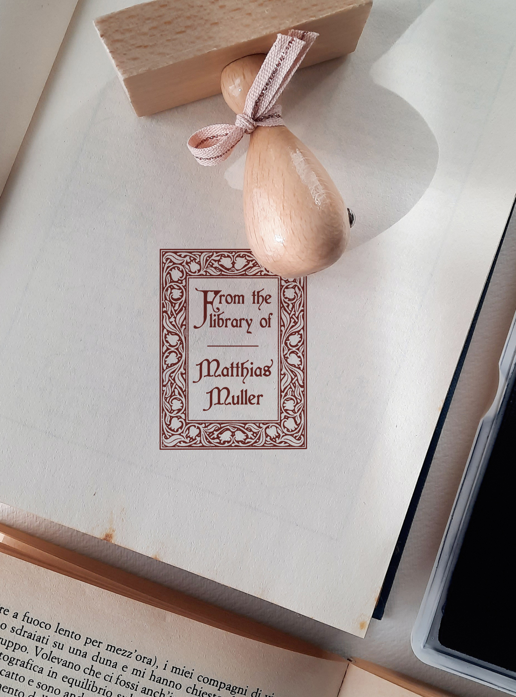 Personal Library Book Stamp Book Lover Gift for Man Ex Libris Bookplate Collectible Library Stamp, photo 4