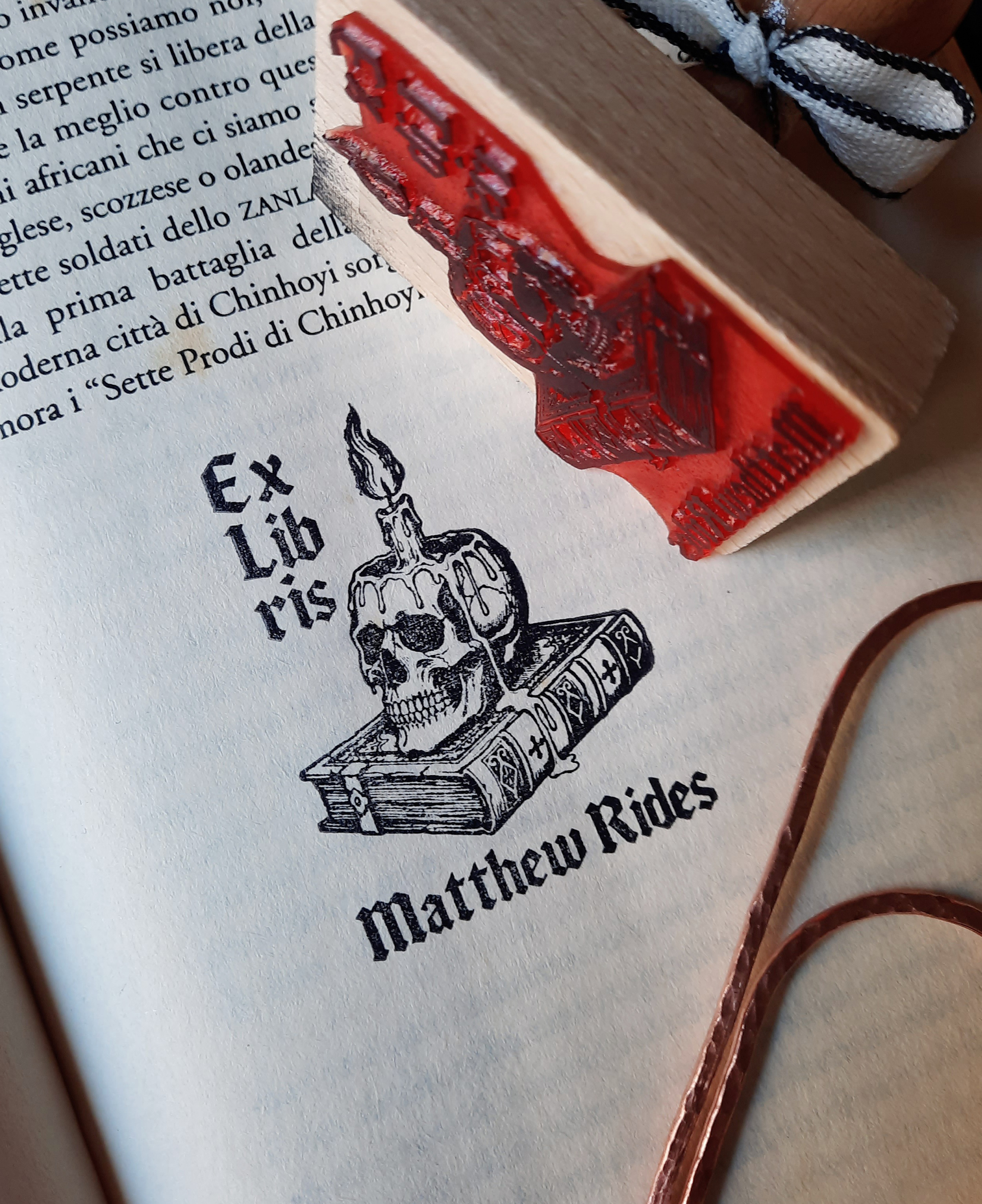 Personalized Book Stamp Memento Mori BookLover Gift for Man Ex Libris Bookplate Collectible Library Stamp Gothic Style, photo 4