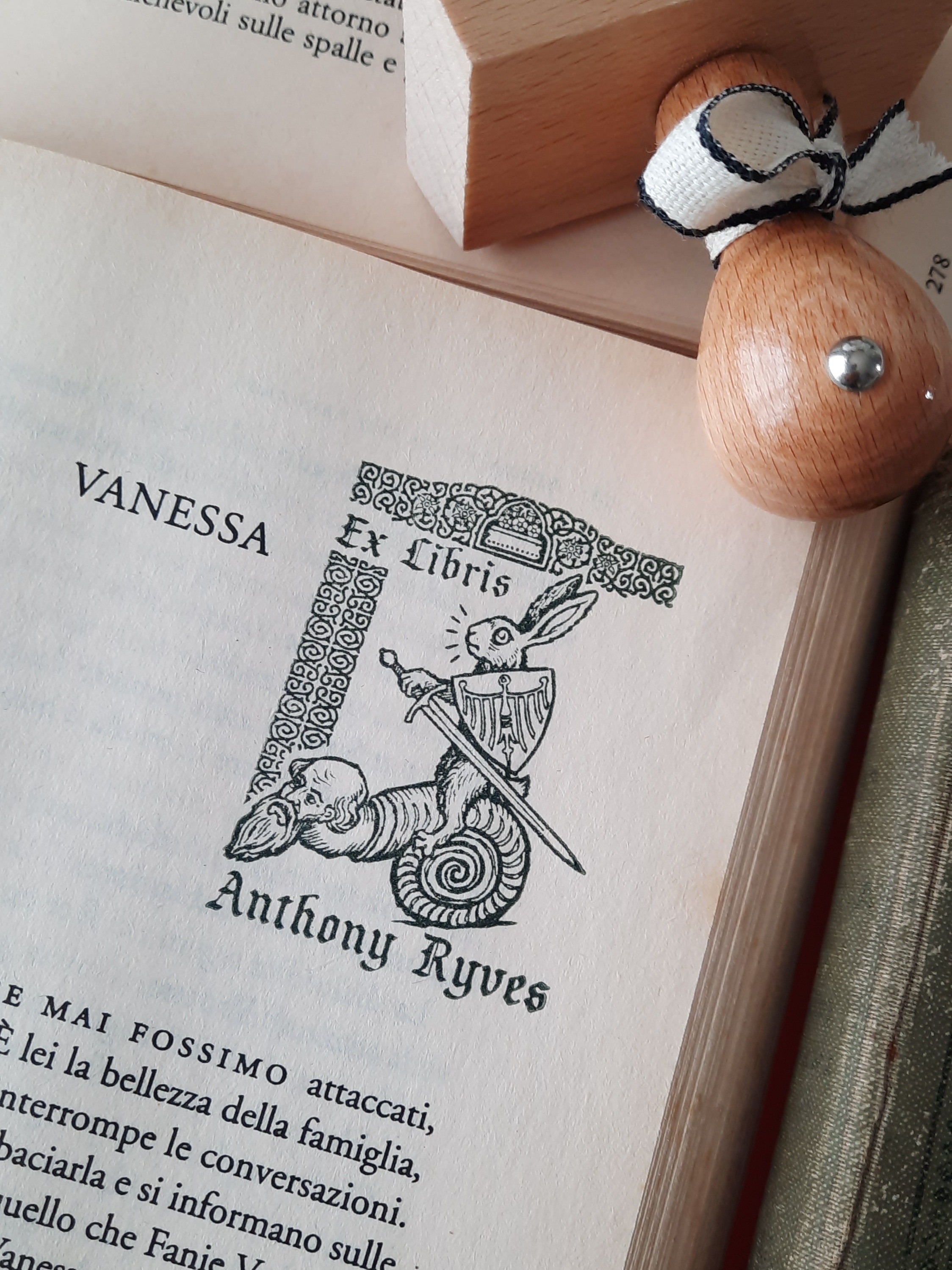 Personalized Book Stamp BookLover Gift for Man Grotesque Medieval Illustration Ex Libris Bookplate Collectible Library Stamp Rabbit Knight