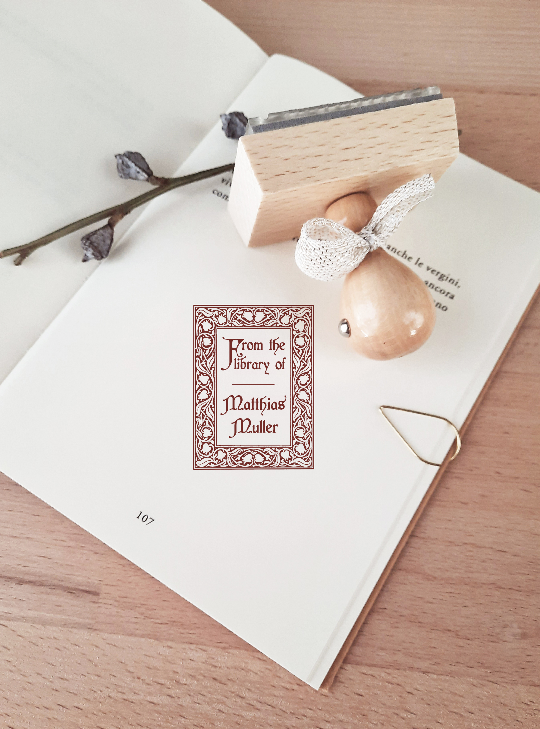 Personal Library Book Stamp Book Lover Gift for Man Ex Libris Bookplate Collectible Library Stamp, photo 3
