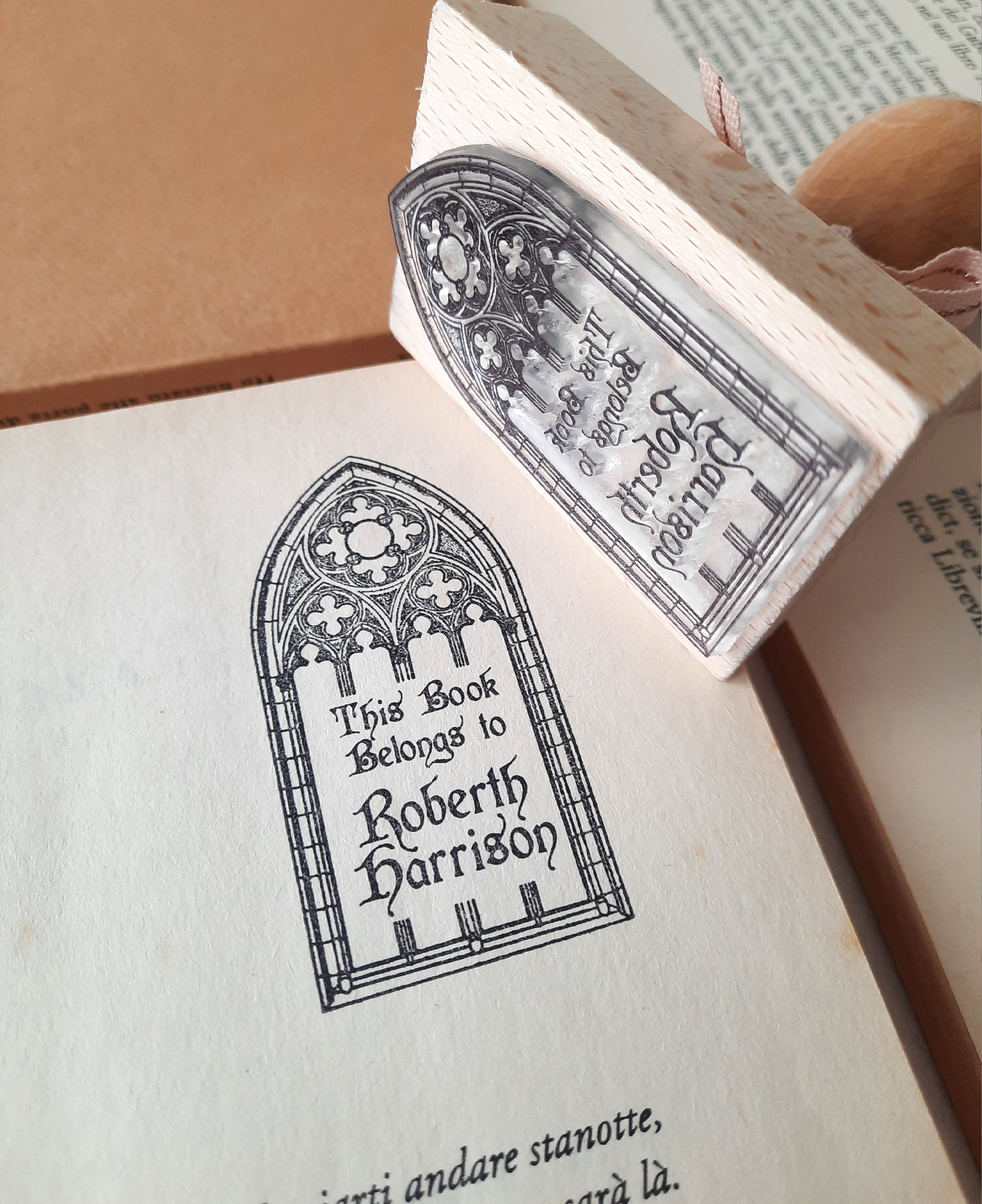 Medieval Window Personalized Book Stamp BookLover Gift Gothic Ex Libris Bookplate Collectible Library Stamp