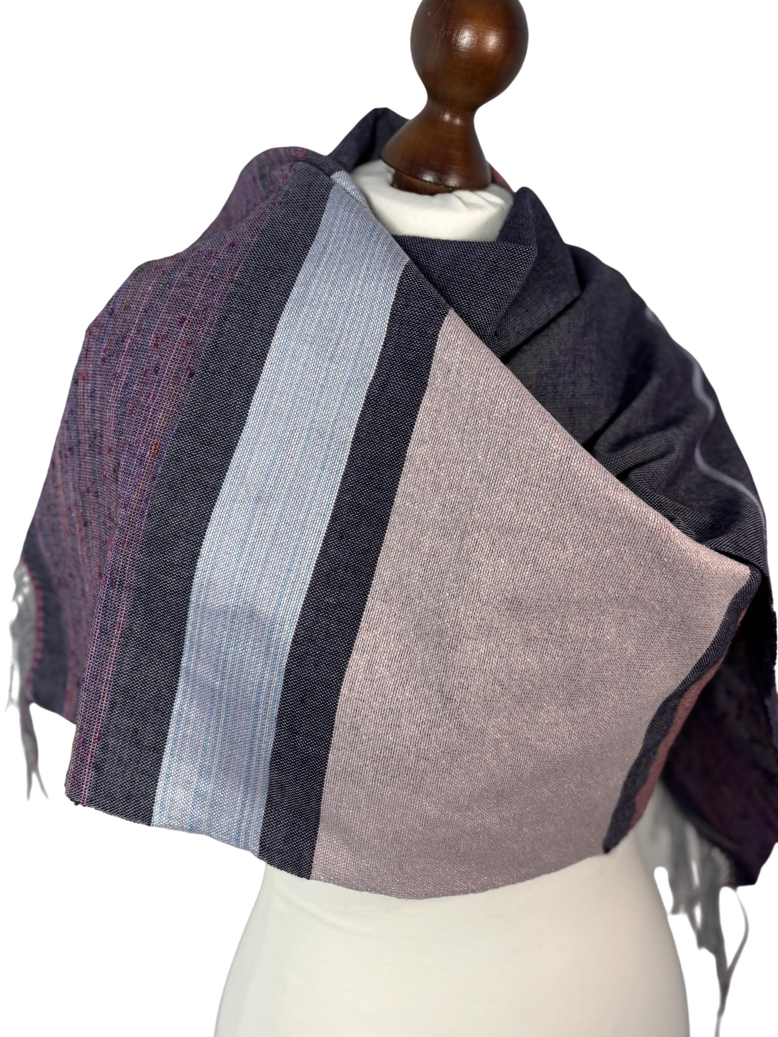 Handwoven Merino Silk Shawl – Striped Dark Purple, Personalized Name, Gift Note, photo 2
