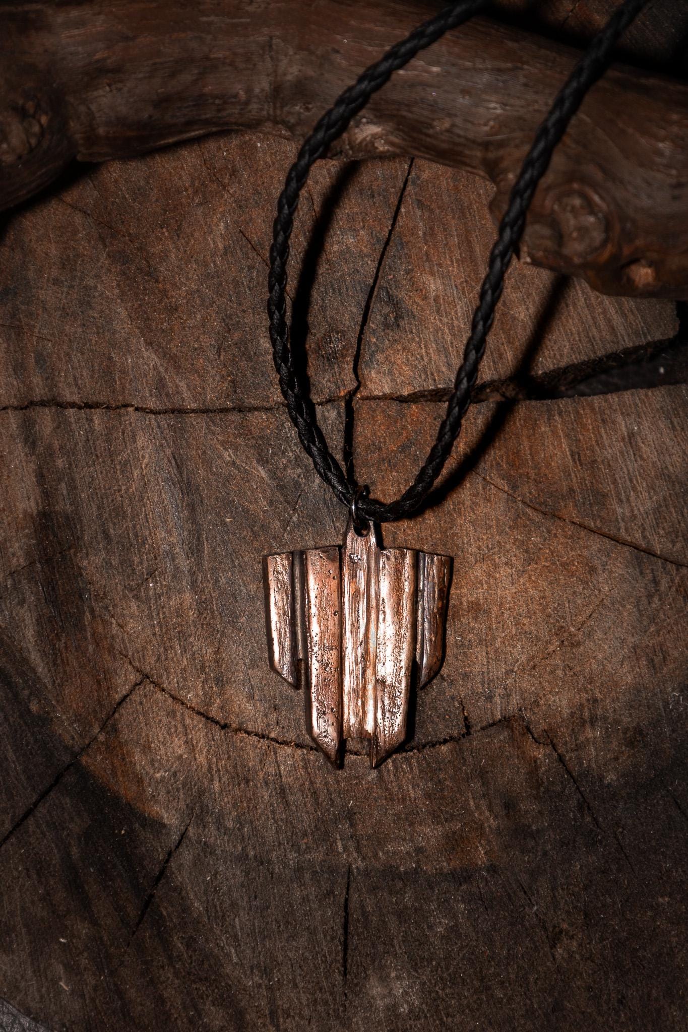 Bulwark – Rustic Bronze Shield Pendant, photo 5