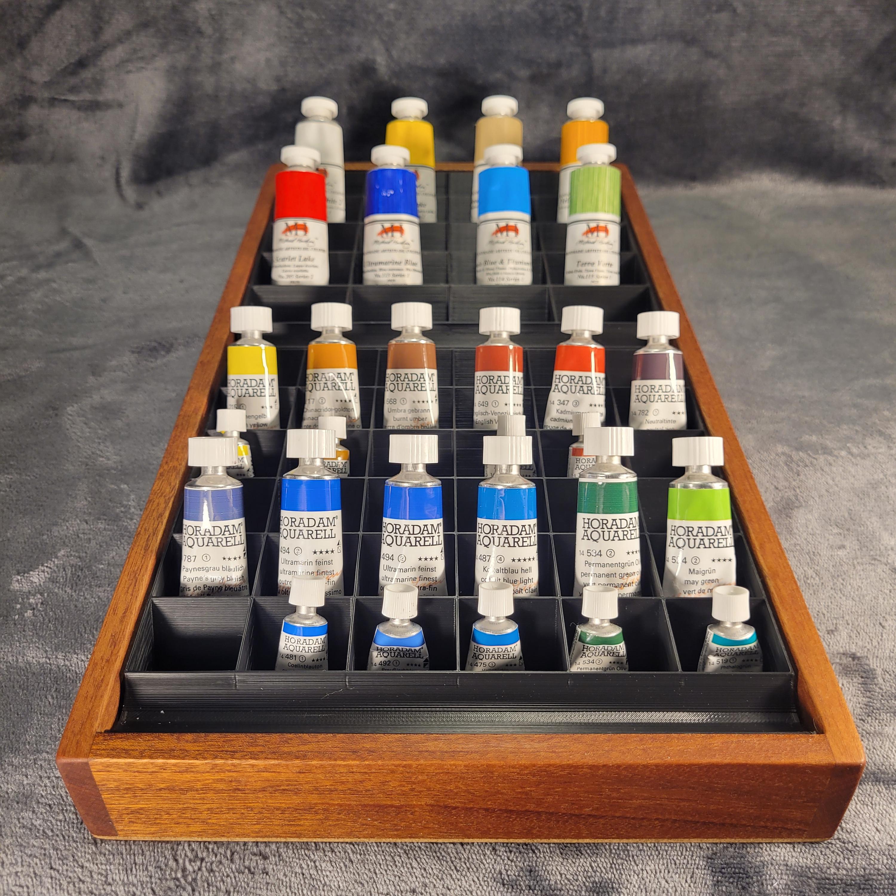 Teak Paint Tube Organizer – Studio Storage for Watercolor, Oil, Acrylic and Gouache