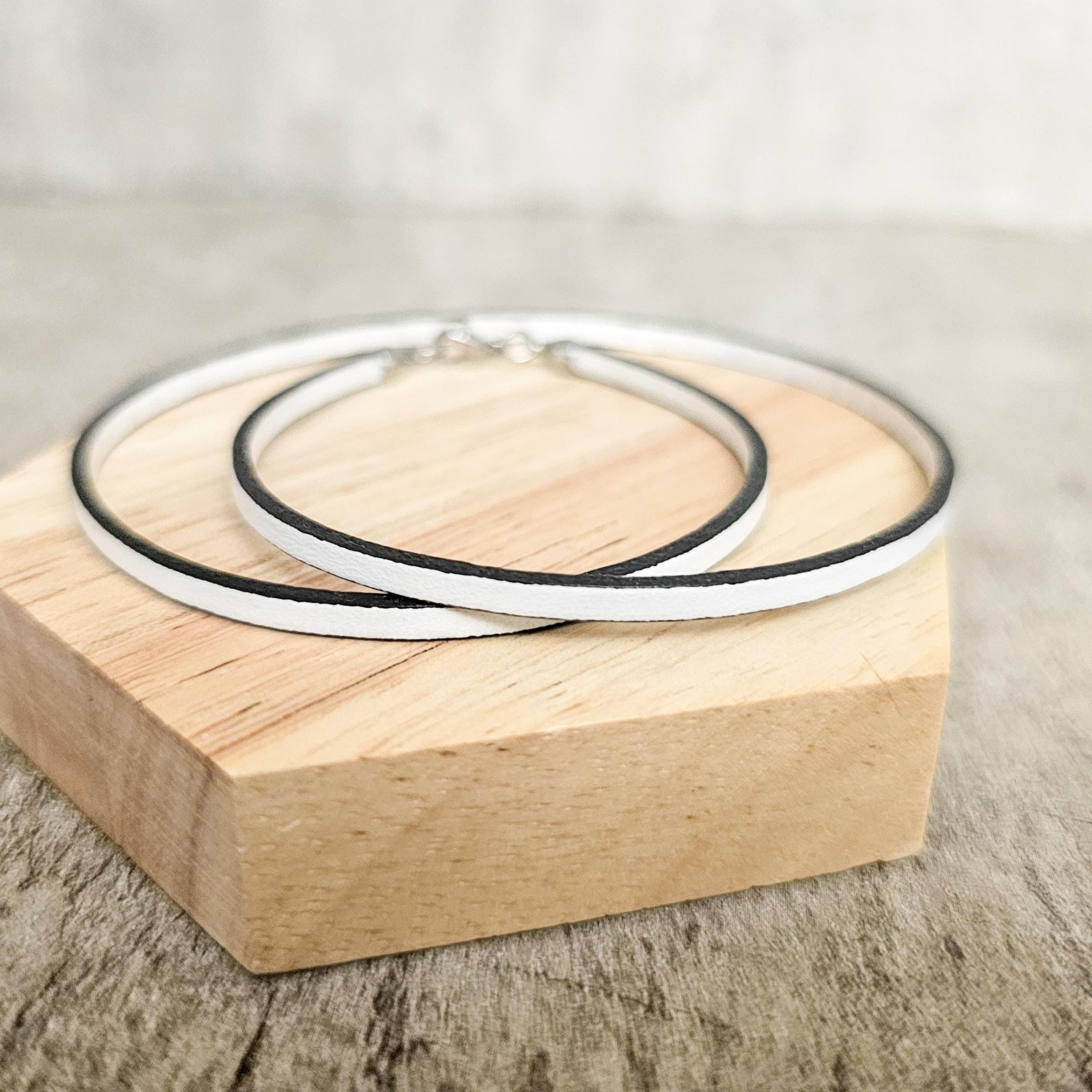 White genuine leather bracelet, double wrap wristband, photo 3