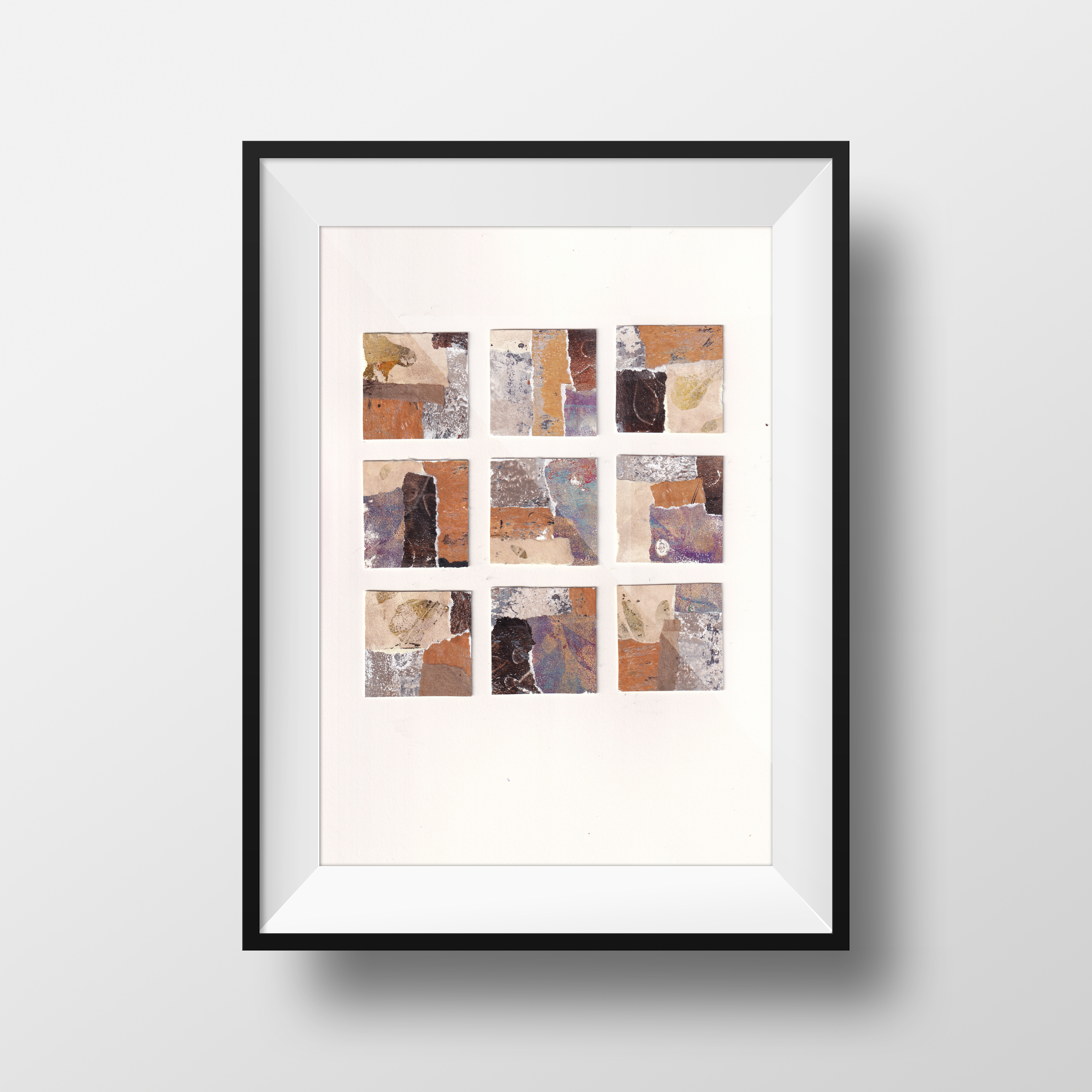 9 grid abstract collage created with handmade papers,  ready to frame, photo 2