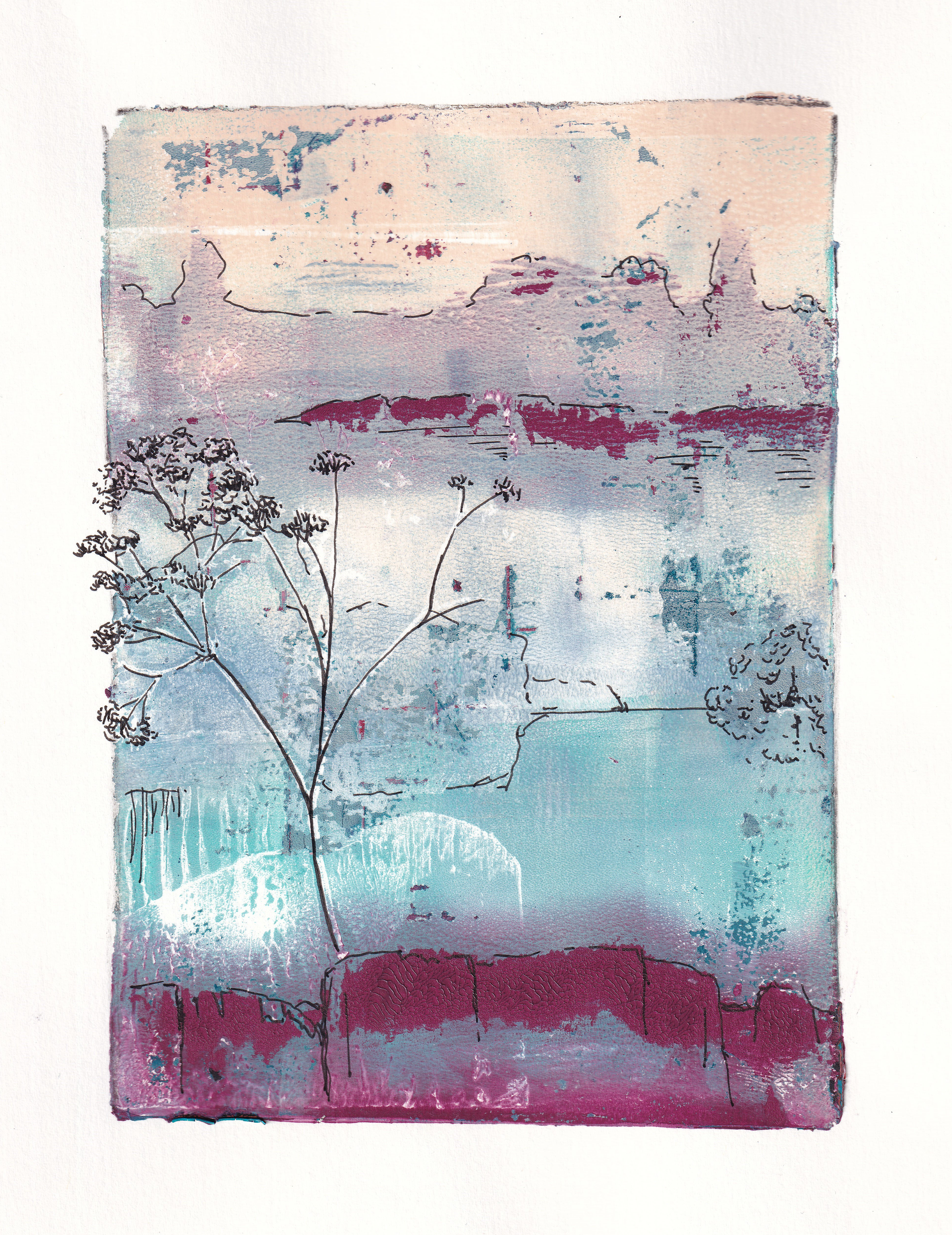 Monoprint - an unique artwork - abstract landscape - A4 matt included - ready to frame