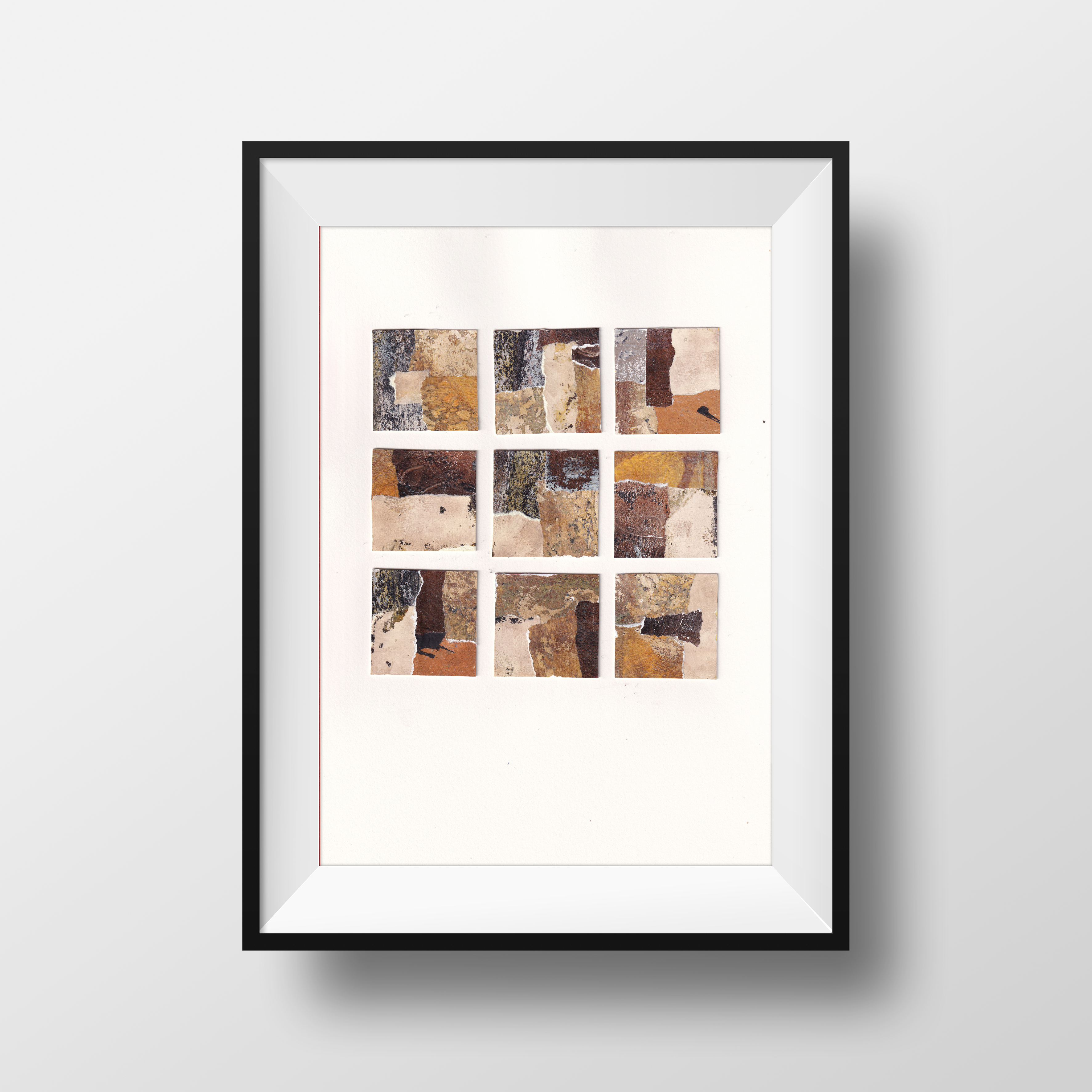 9 grid abstract collage created with handmade papers,  ready to frame, photo 3