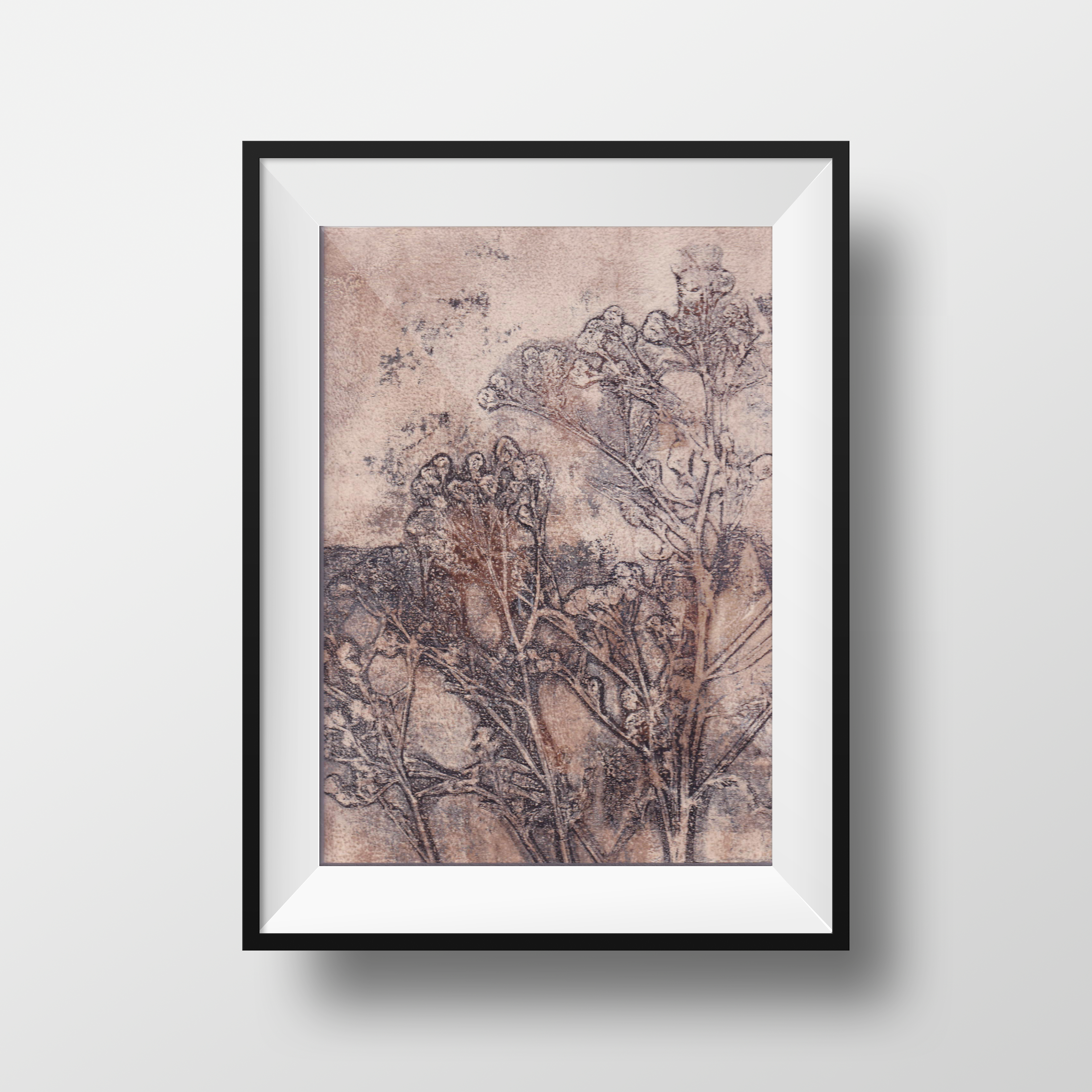 Monoprint - an unique artwork, printed with wildflower - A4 matt included - ready to frame