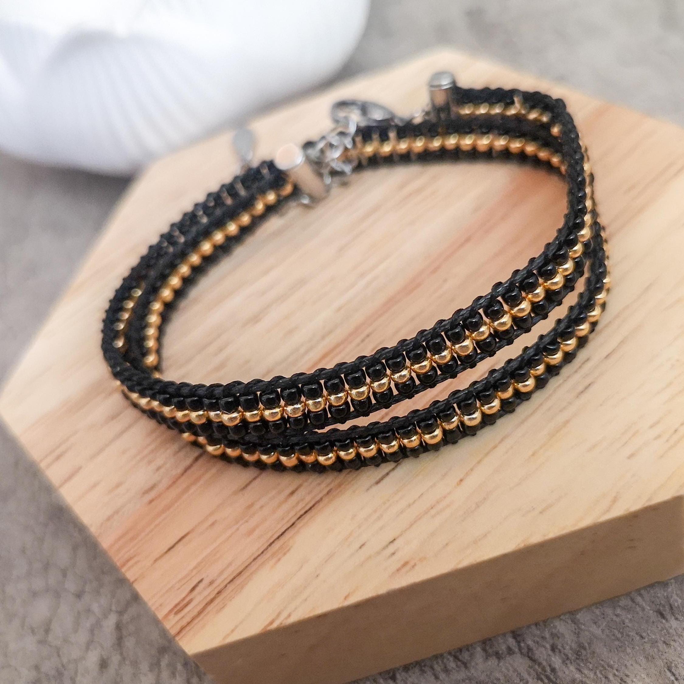 Black and gold double wrap beaded bracelet, photo 2