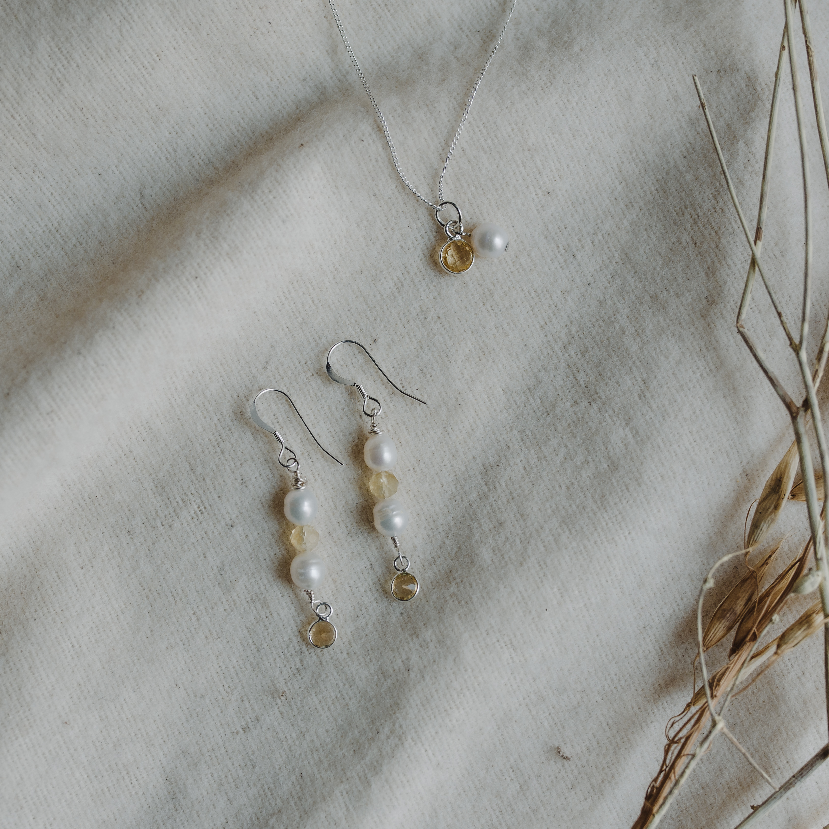 925 Sterling Silver Earrings with Natural Citrine and Freshwater Pearls