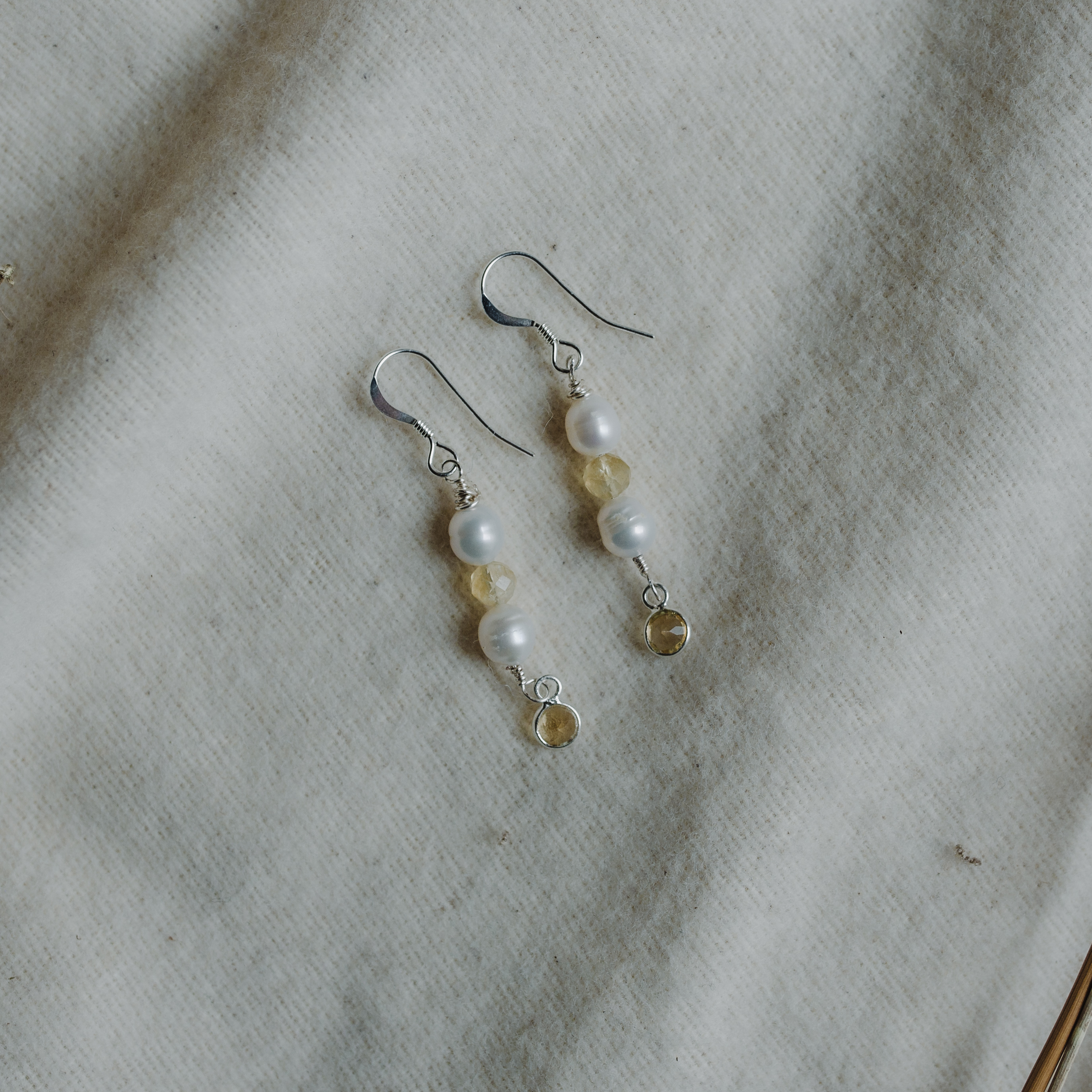 925 Sterling Silver Earrings with Natural Citrine and Freshwater Pearls, photo 2