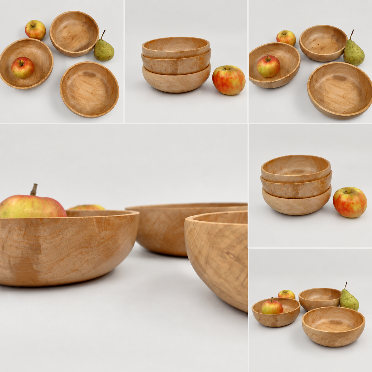 Set of 3 smaller wooden bowl, handmade, handturned, pear wood