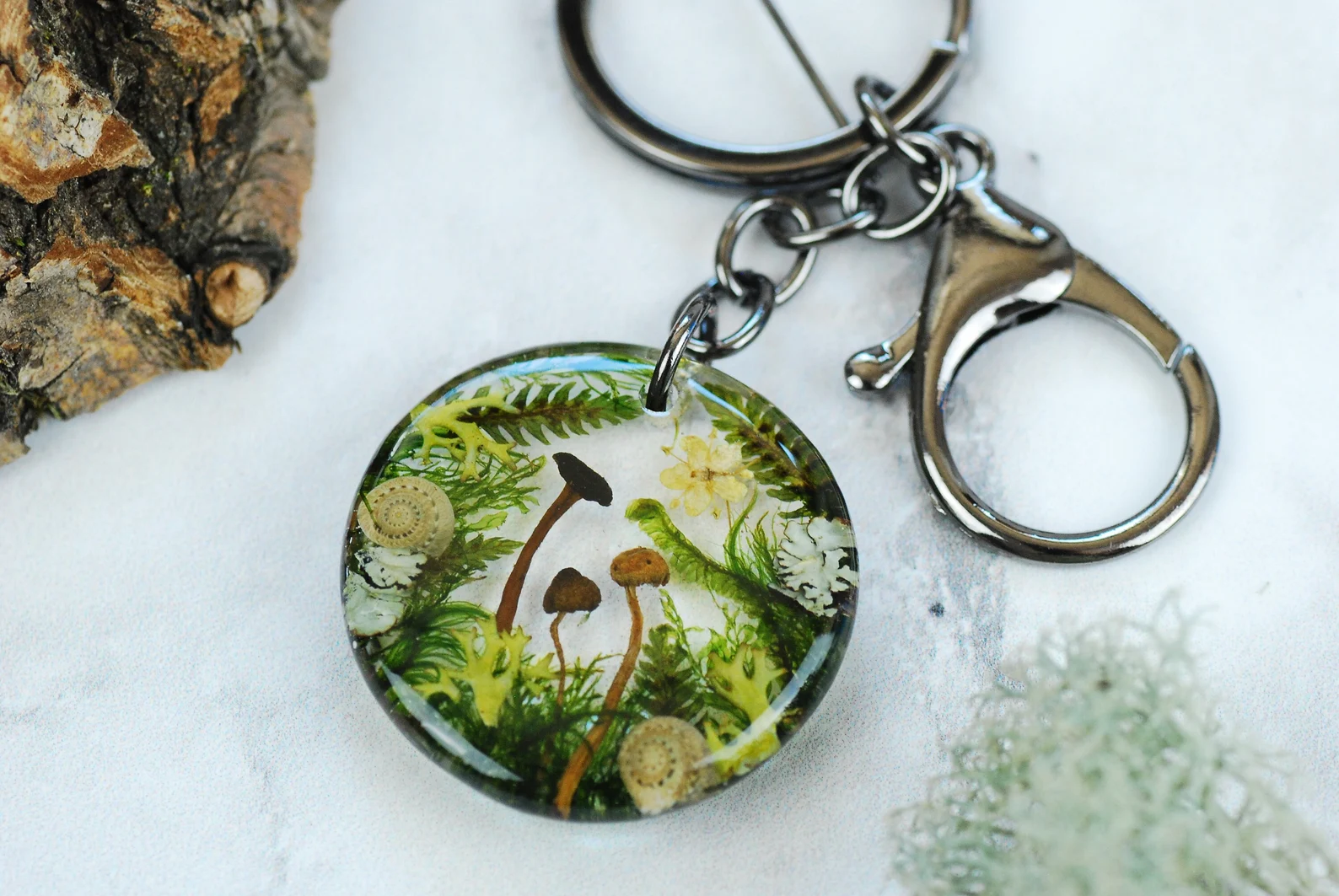 Botanical Resin Bag Charm - Mushroom Forest Keychain, photo 3