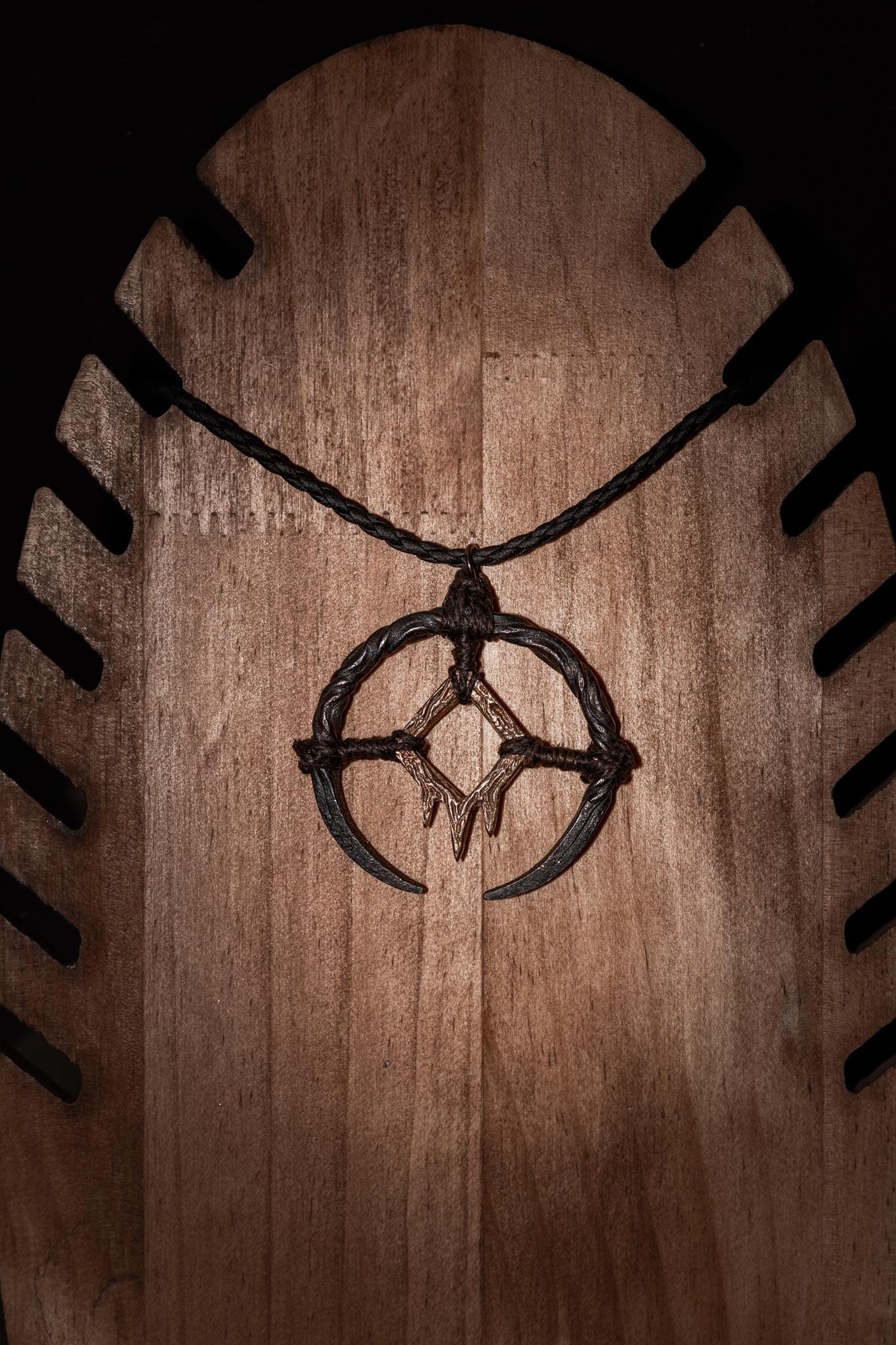 Borrowed Light Talisman, Hand-forged iron, cast bronze pendant, photo 2