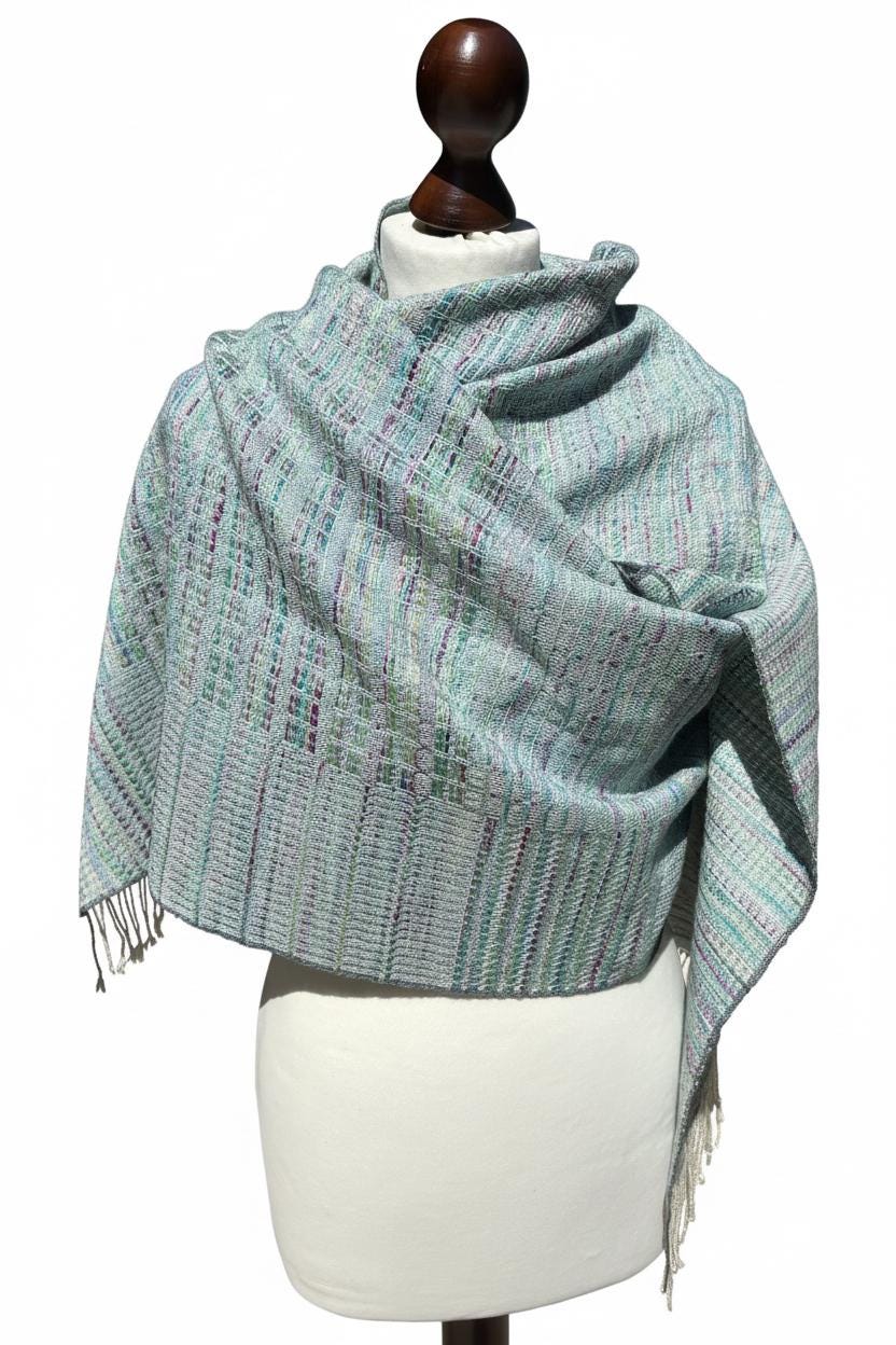 Handwoven Blue Silk Blend Scarf: Artisan Luxury gift, Custom Monogram Available, photo 2