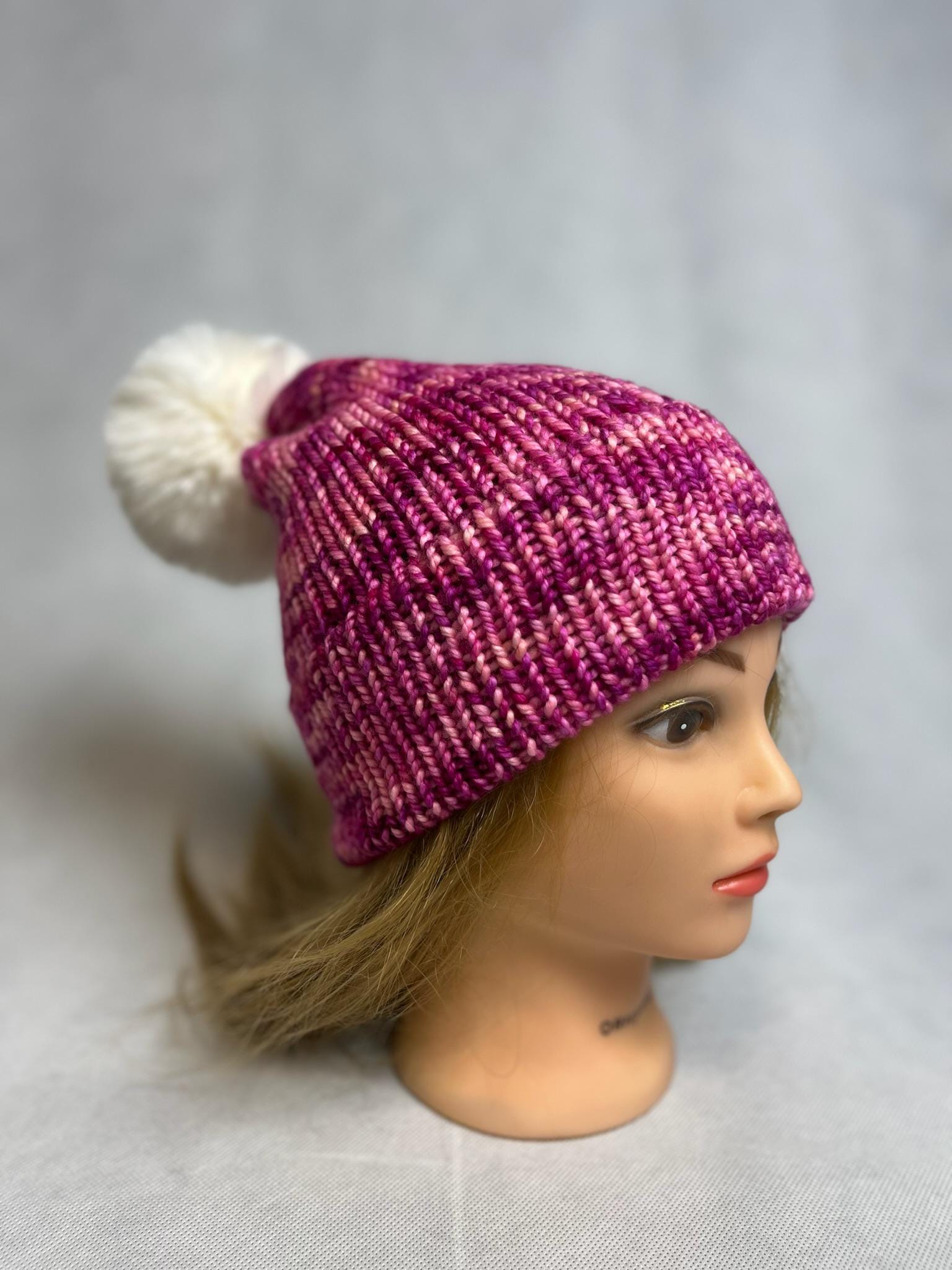 Hand-Knitted Chunky Merino Wool Beanie - Pink Winter Hat, Personalized Earwarmer