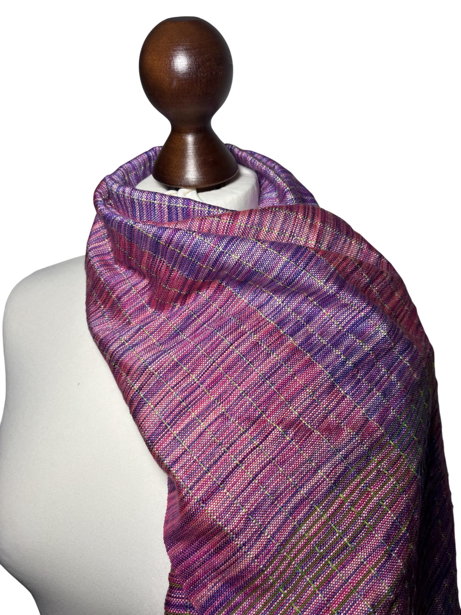 Checkered Pink Silk Scarf: Handwoven Magenta Wrap, Personalized with Monogram, photo 6
