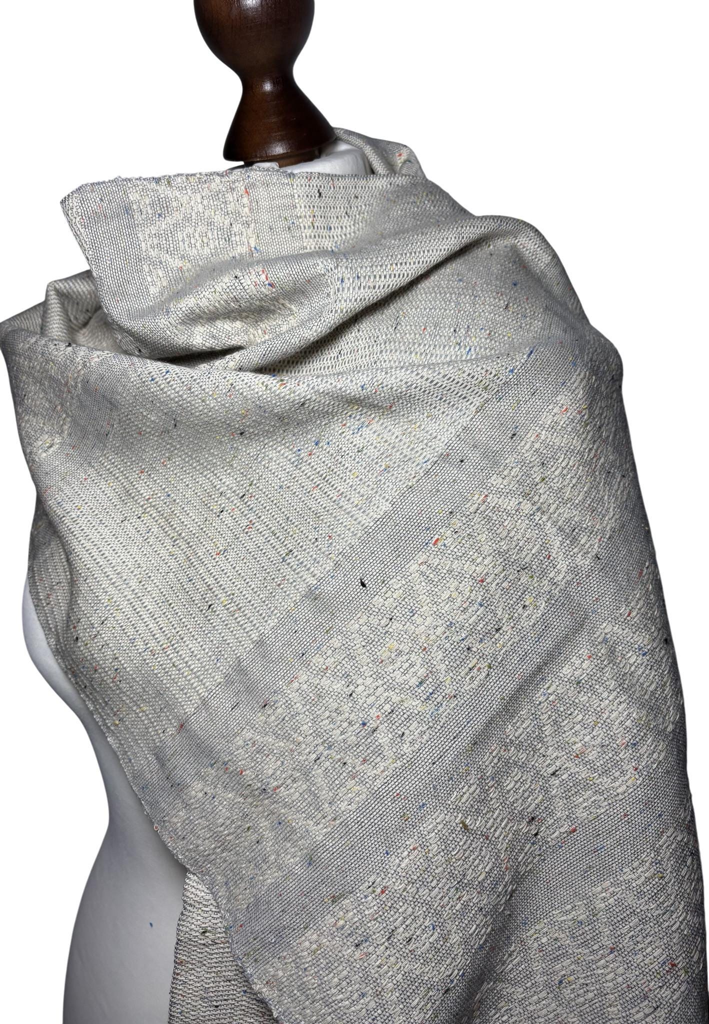 Handwoven Organic Cotton Scarf: Beige Natural White Scarf, Personalized Name, photo 5