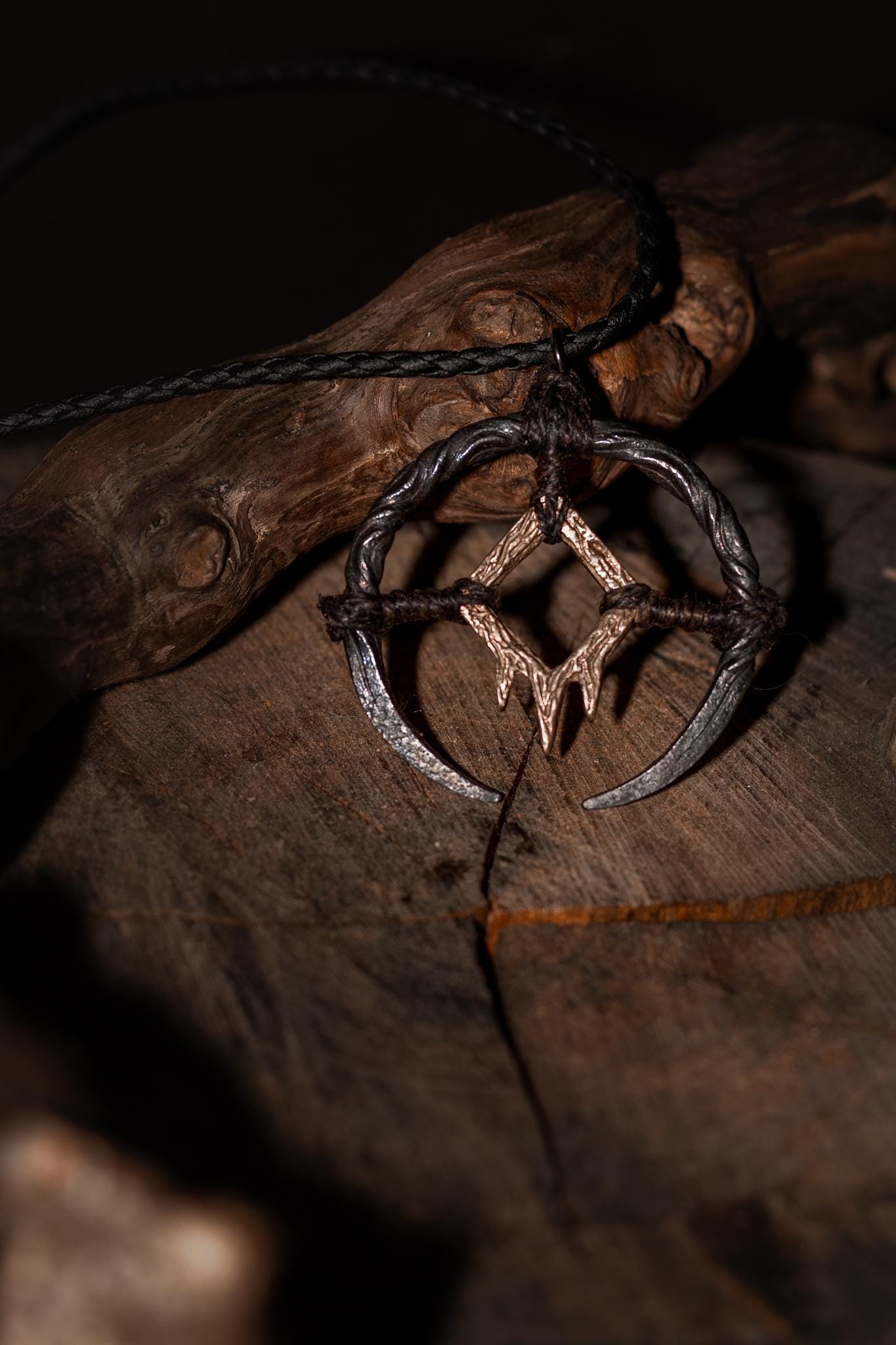 Borrowed Light Talisman, Hand-forged iron, cast bronze pendant, photo 3
