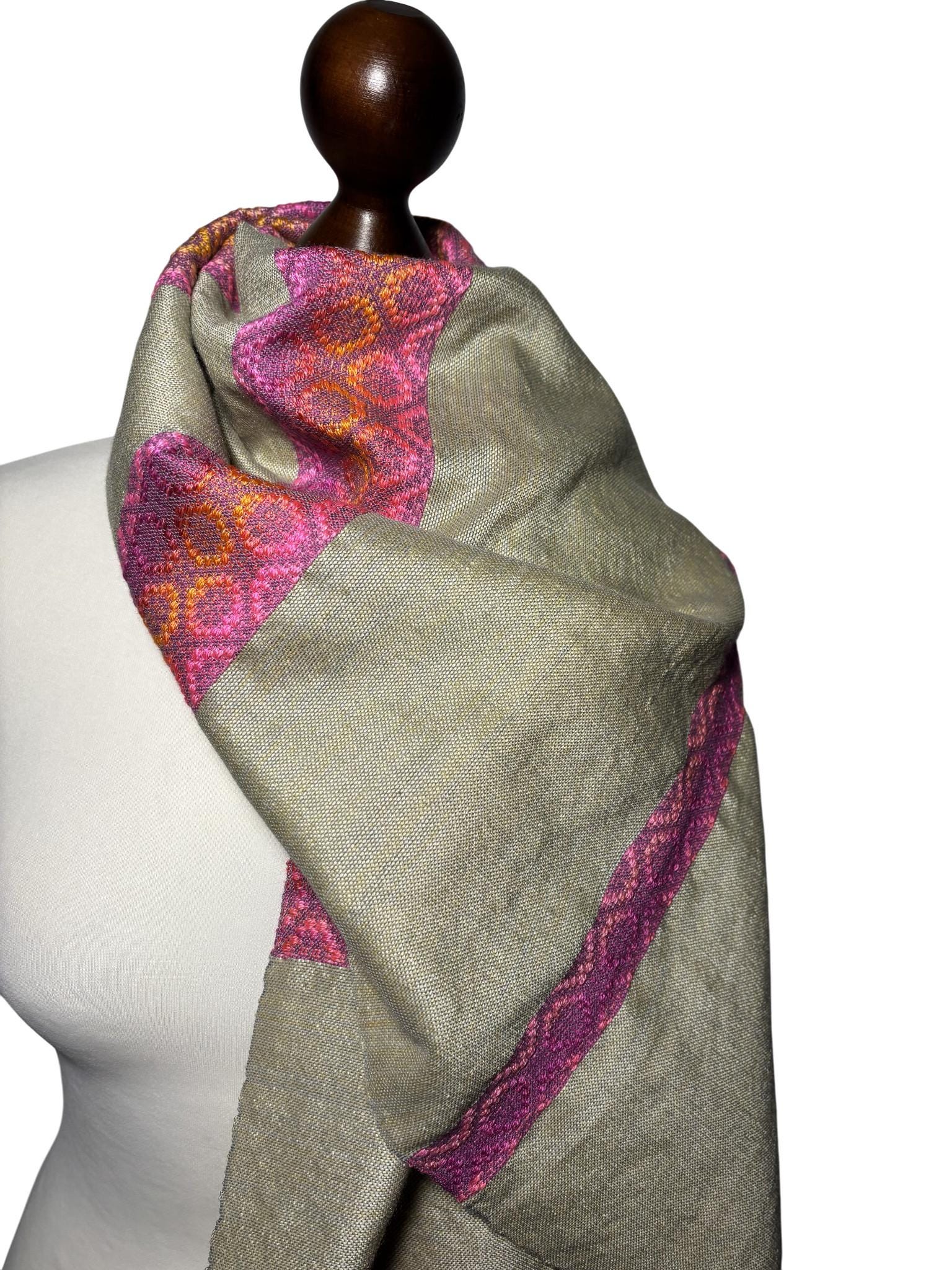Handwoven Silk Scarf: Pink Yellow Luxurious Shawl Wrap, Personalizable, giftable wrap, photo 3