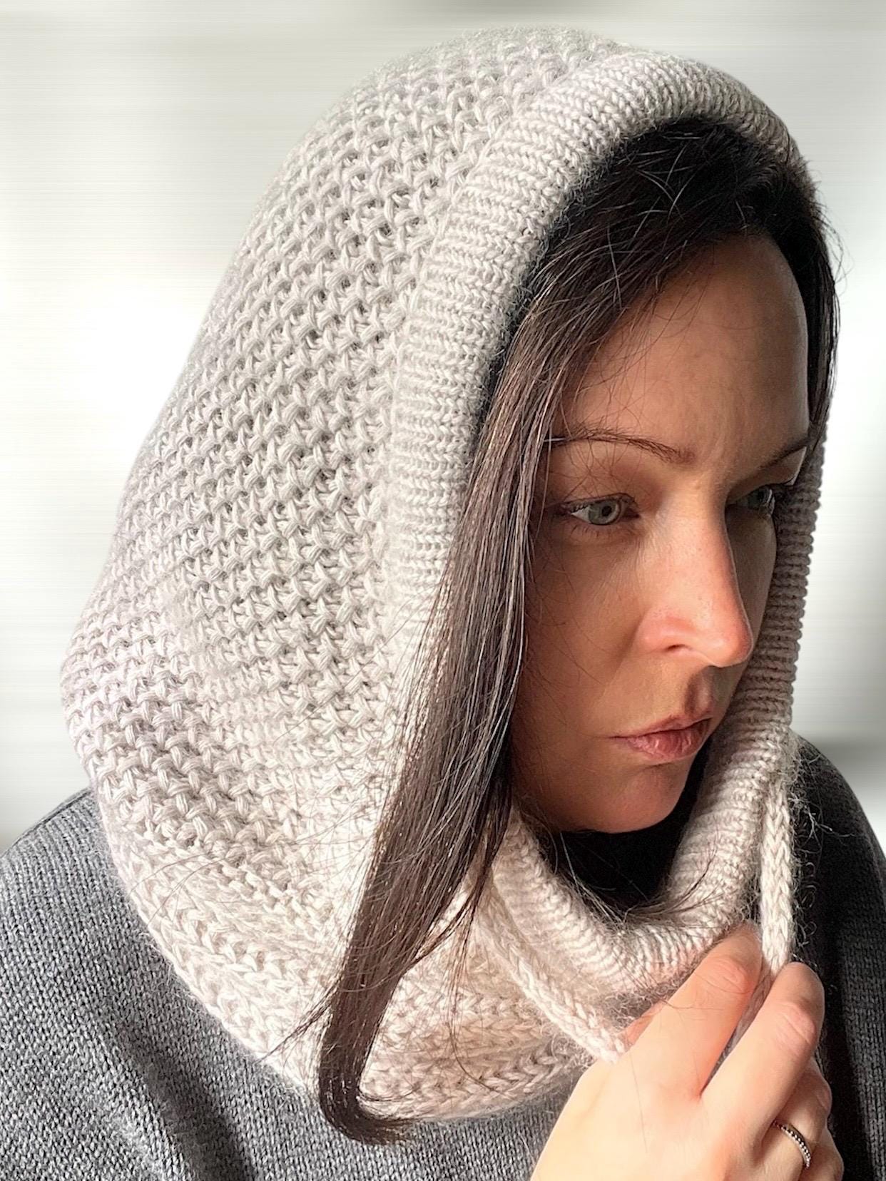 Hand Knit Alpaca Mohair Balaclava Scarf, Women's Winter Hooded Cowl, photo 6